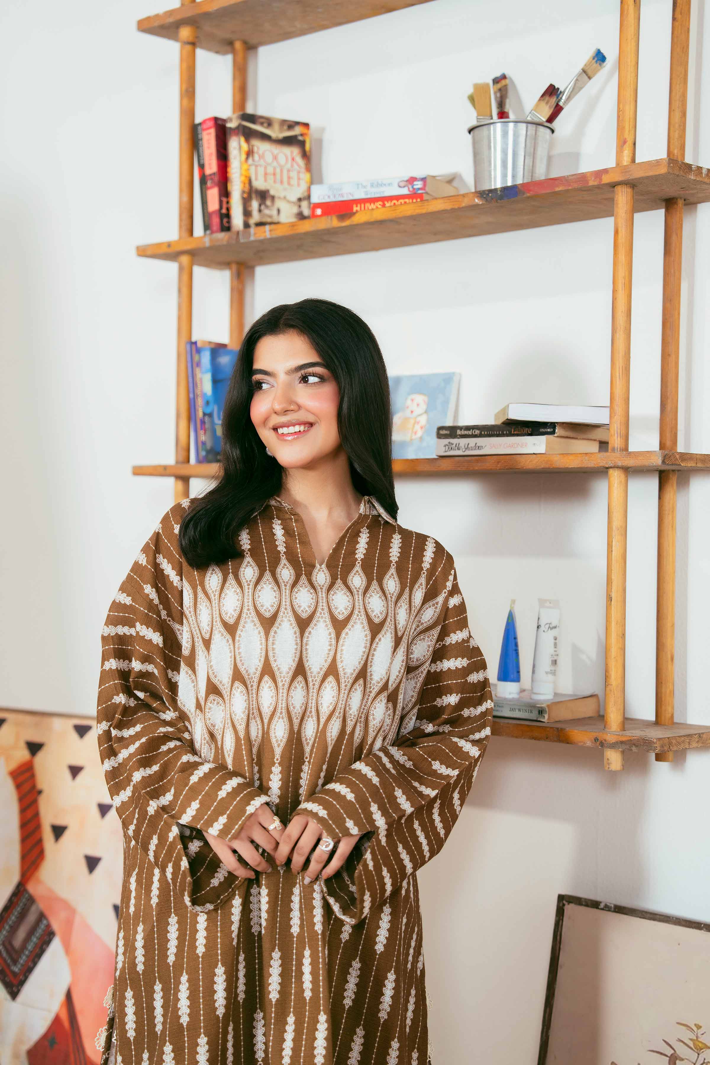 NISHATUAE - Brown Printed Khaddar 2-piece Unstitched Dress