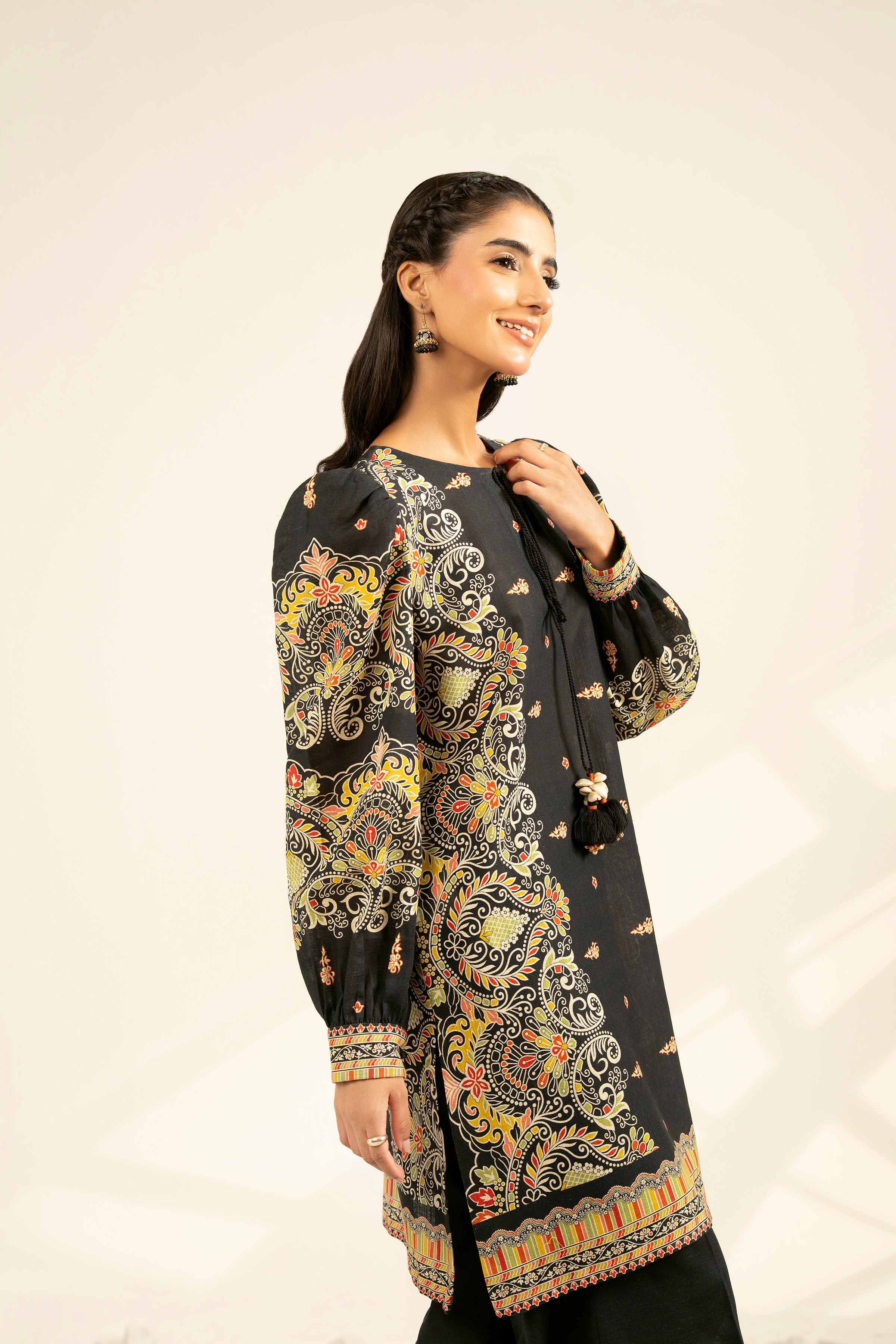 NISHATUAE - Black Printed Khaddar 2-piece Unstitched Dress