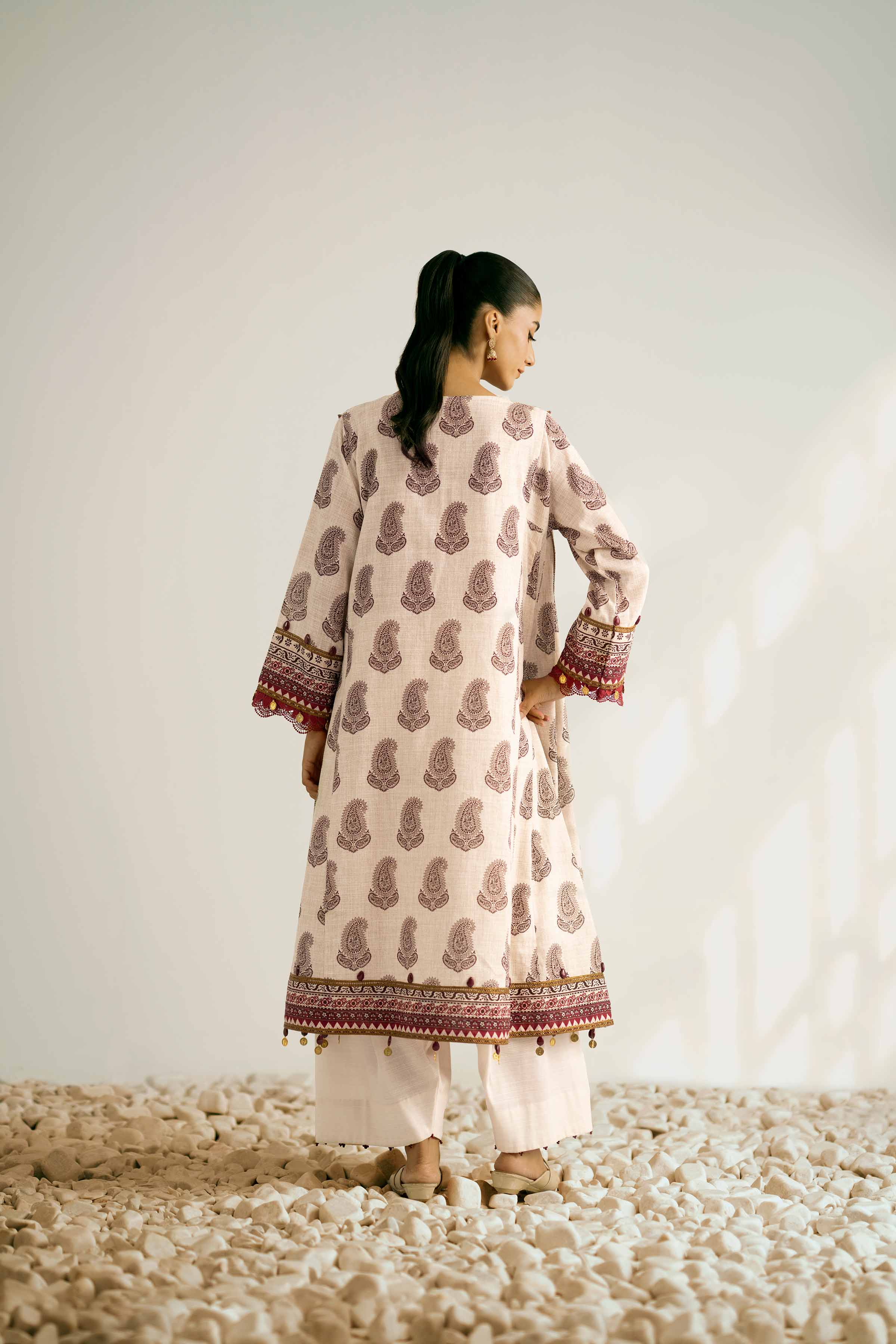 NISHATUAE - Off White Printed Khaddar 2-piece Unstitched Dress