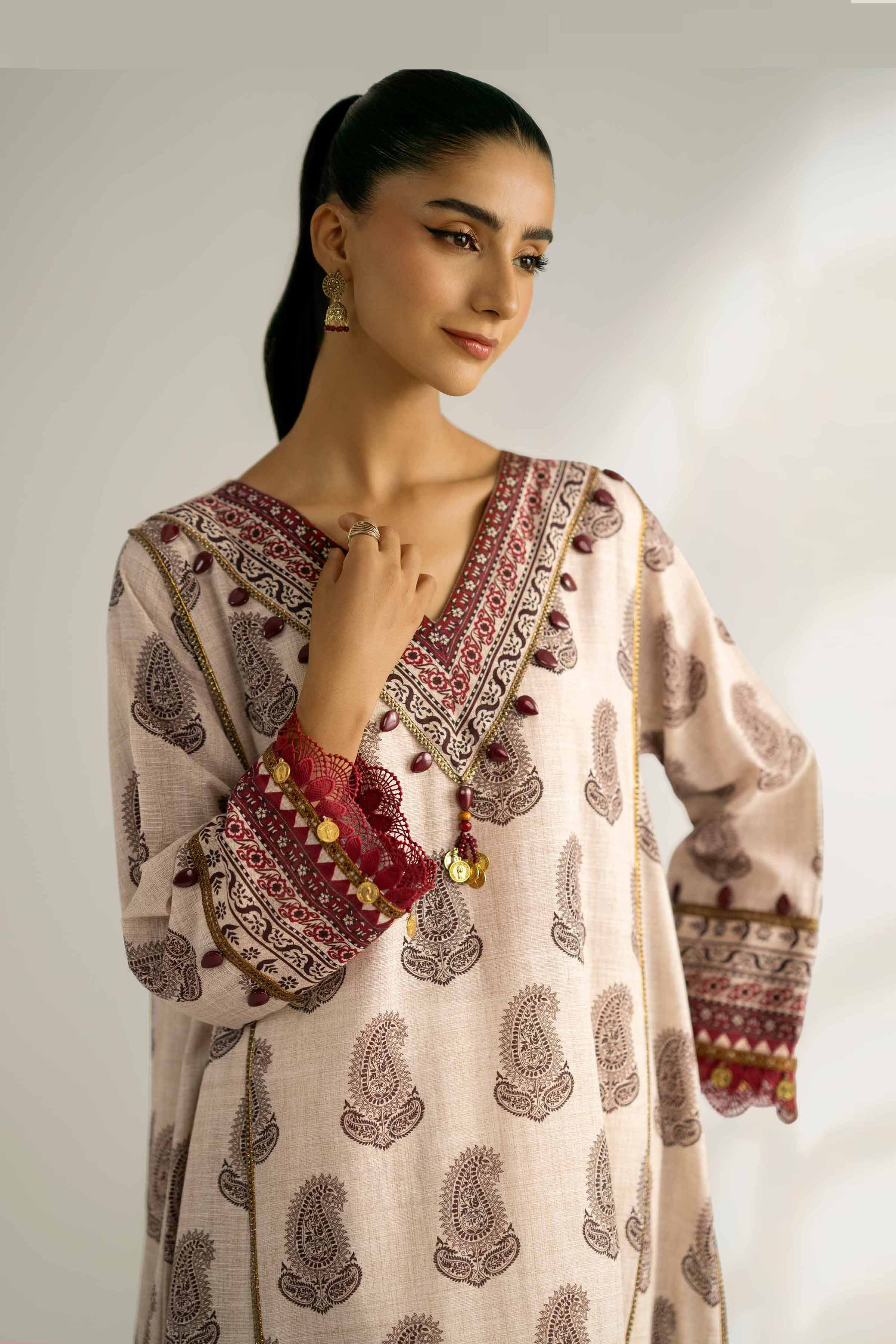 NISHATUAE - Off White Printed Khaddar 2-piece Unstitched Dress