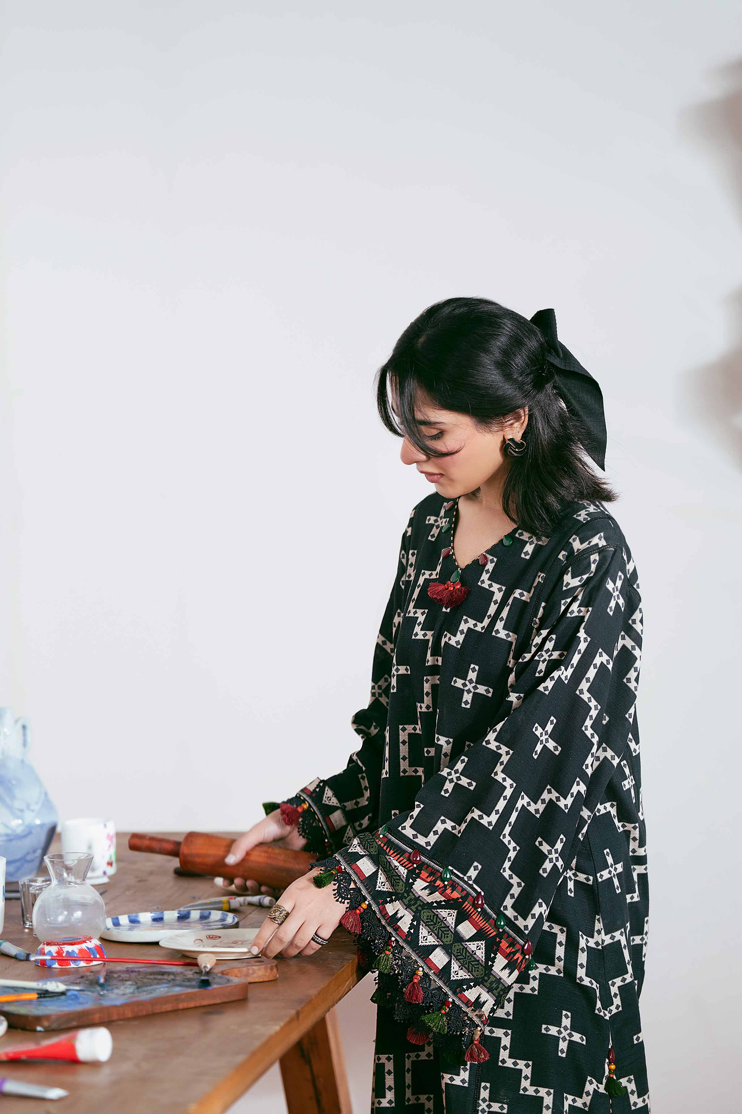 NISHATUAE - Black Printed Khaddar 2-piece Unstitched Dress