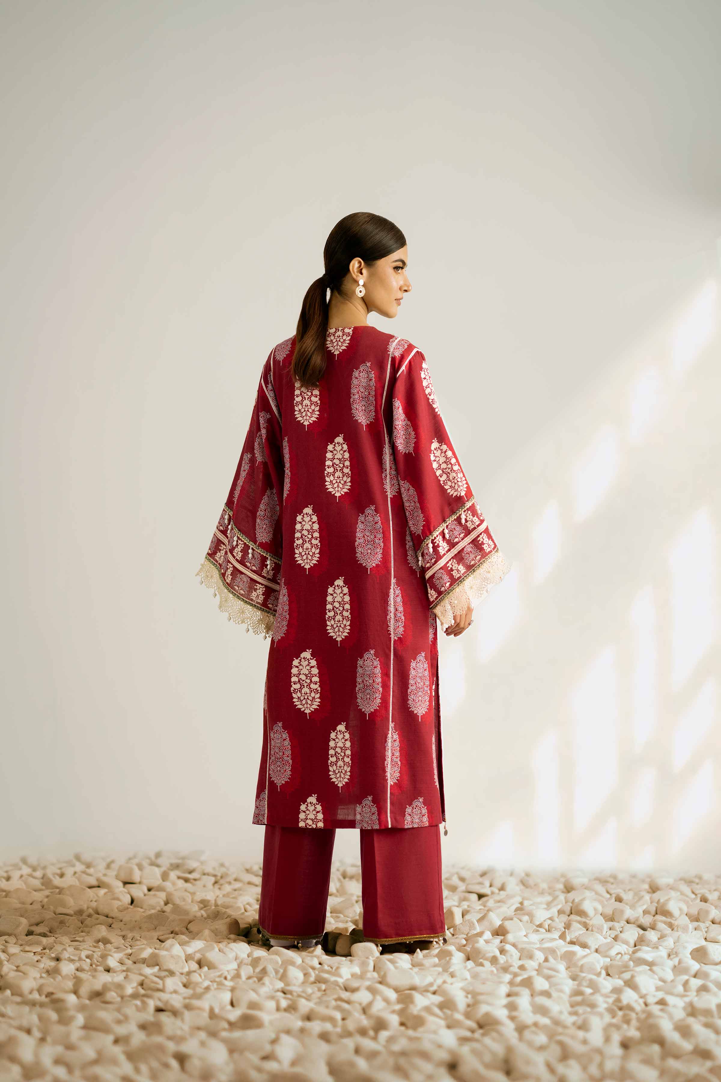 NISHATUAE - Maroon Printed Khaddar 2-piece Unstitched Dress