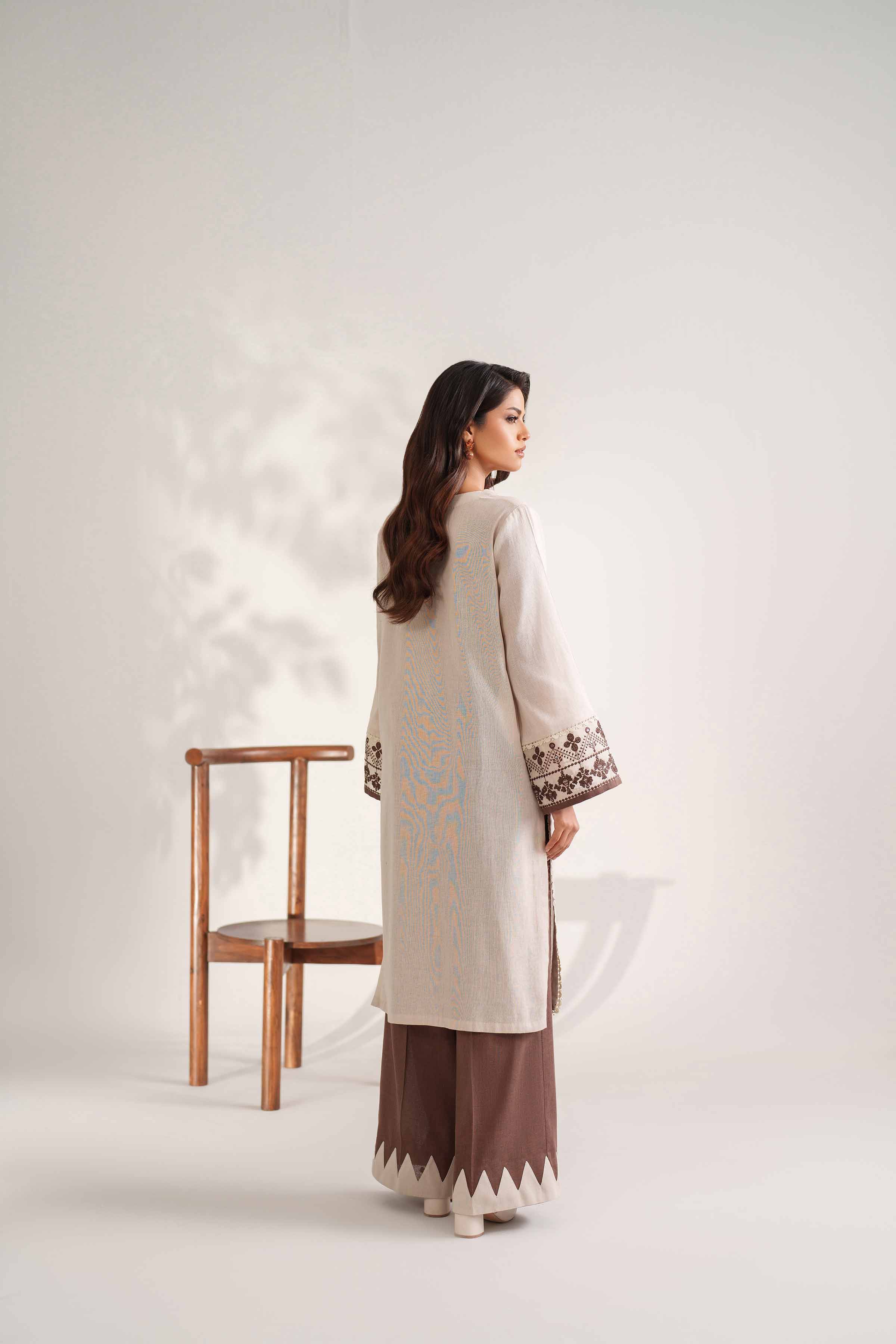 NISHATUAE - Off White Embroidered Khaddar 2-piece Unstitched Dress