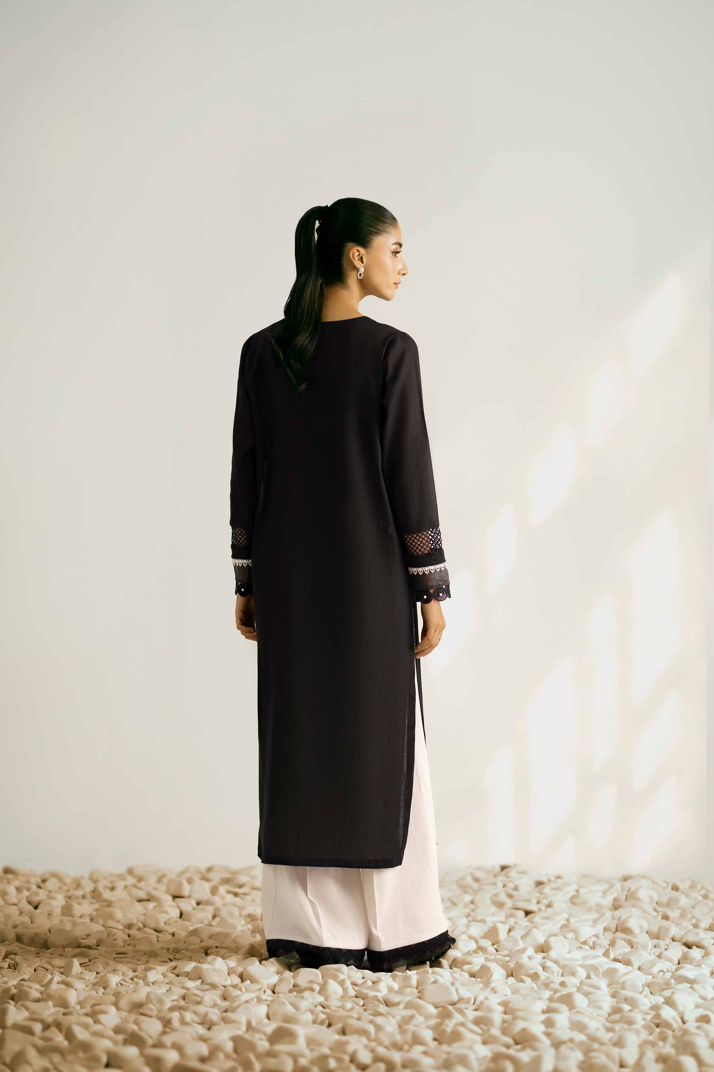 NISHATUAE - Black Embroidered Khaddar 2-piece Unstitched Dress