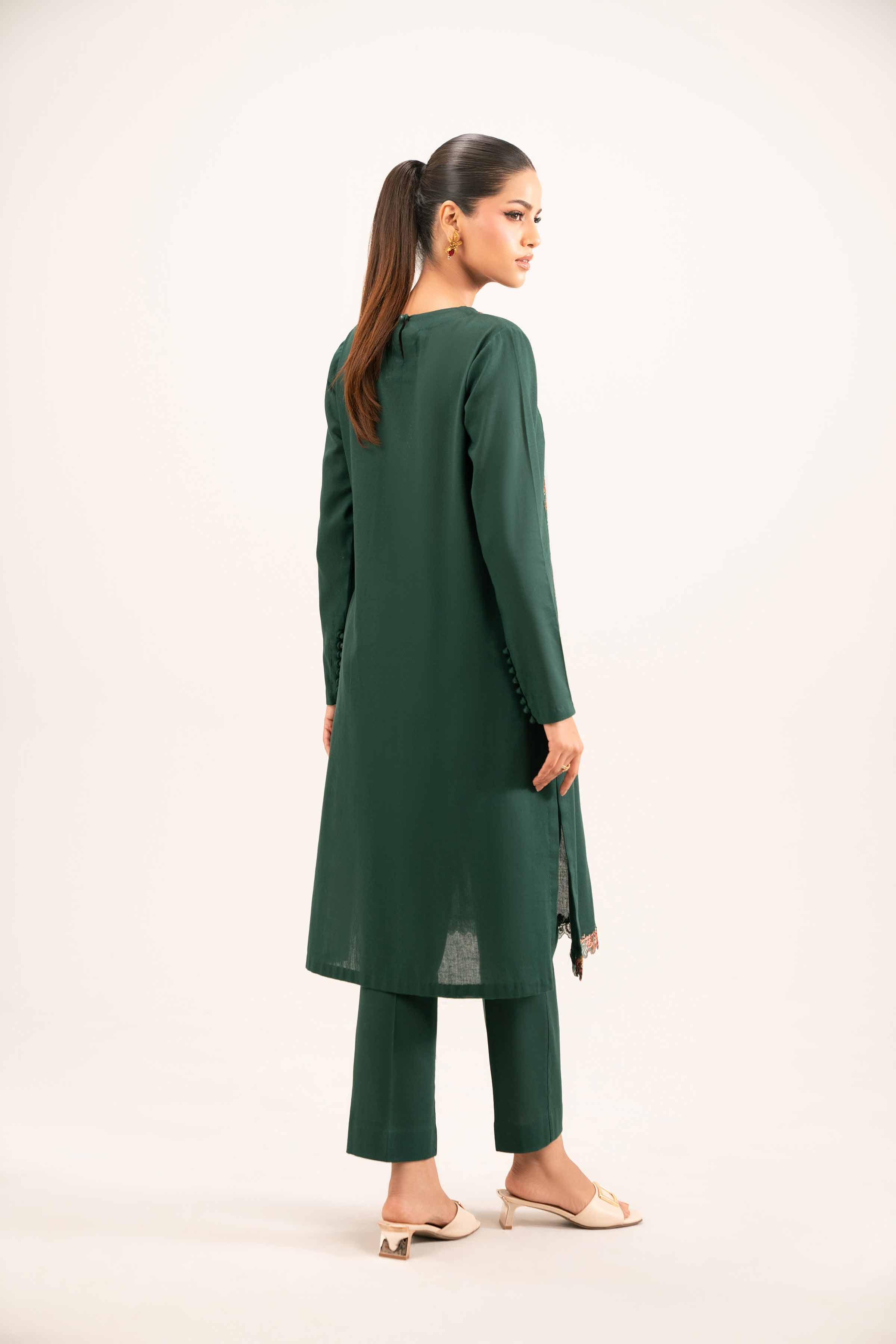 NISHATUAE - Green Embroidered Khaddar 2-piece Unstitched Dress