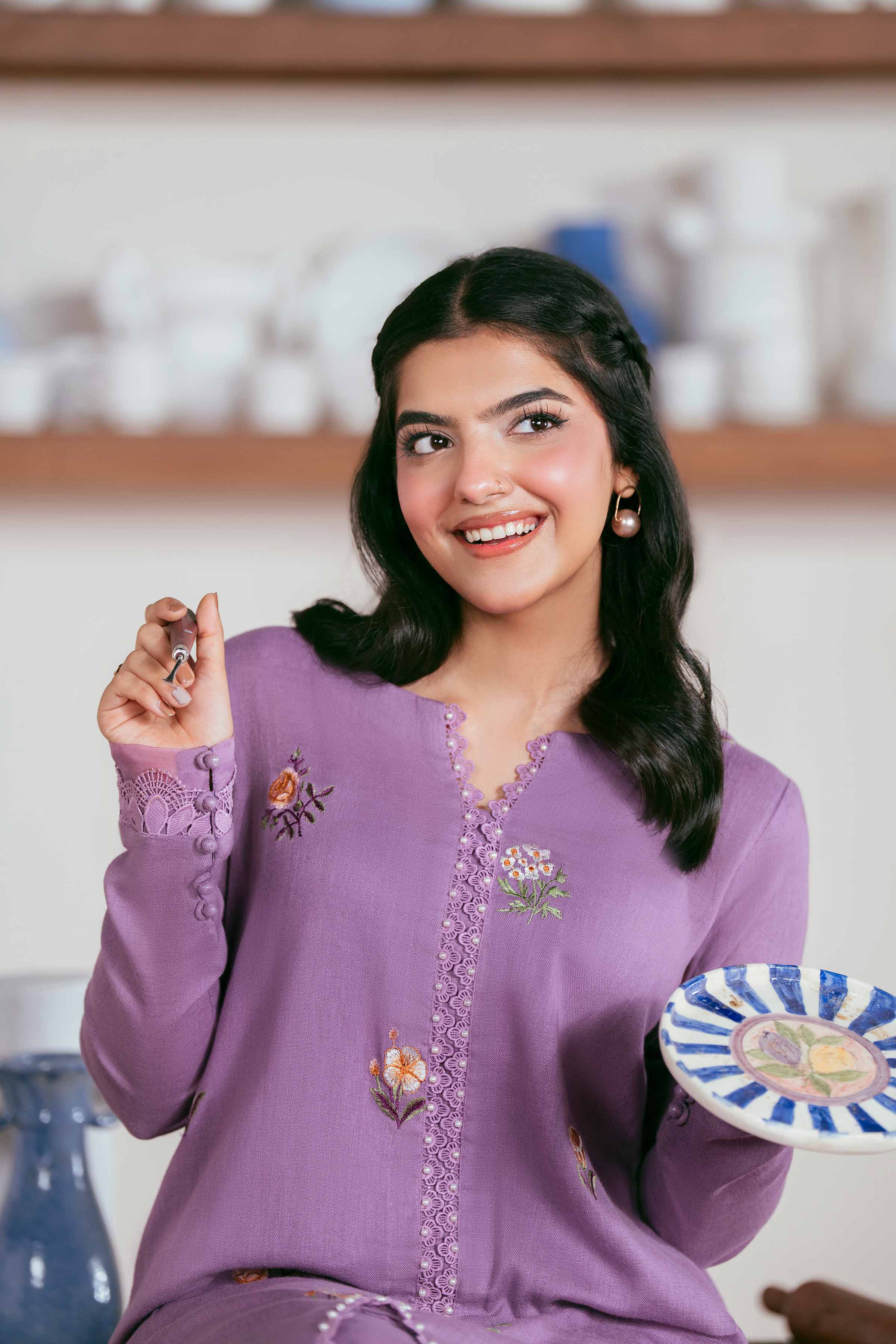 NISHATUAE - Lilac Embroidered Khaddar 2-piece Unstitched Dress