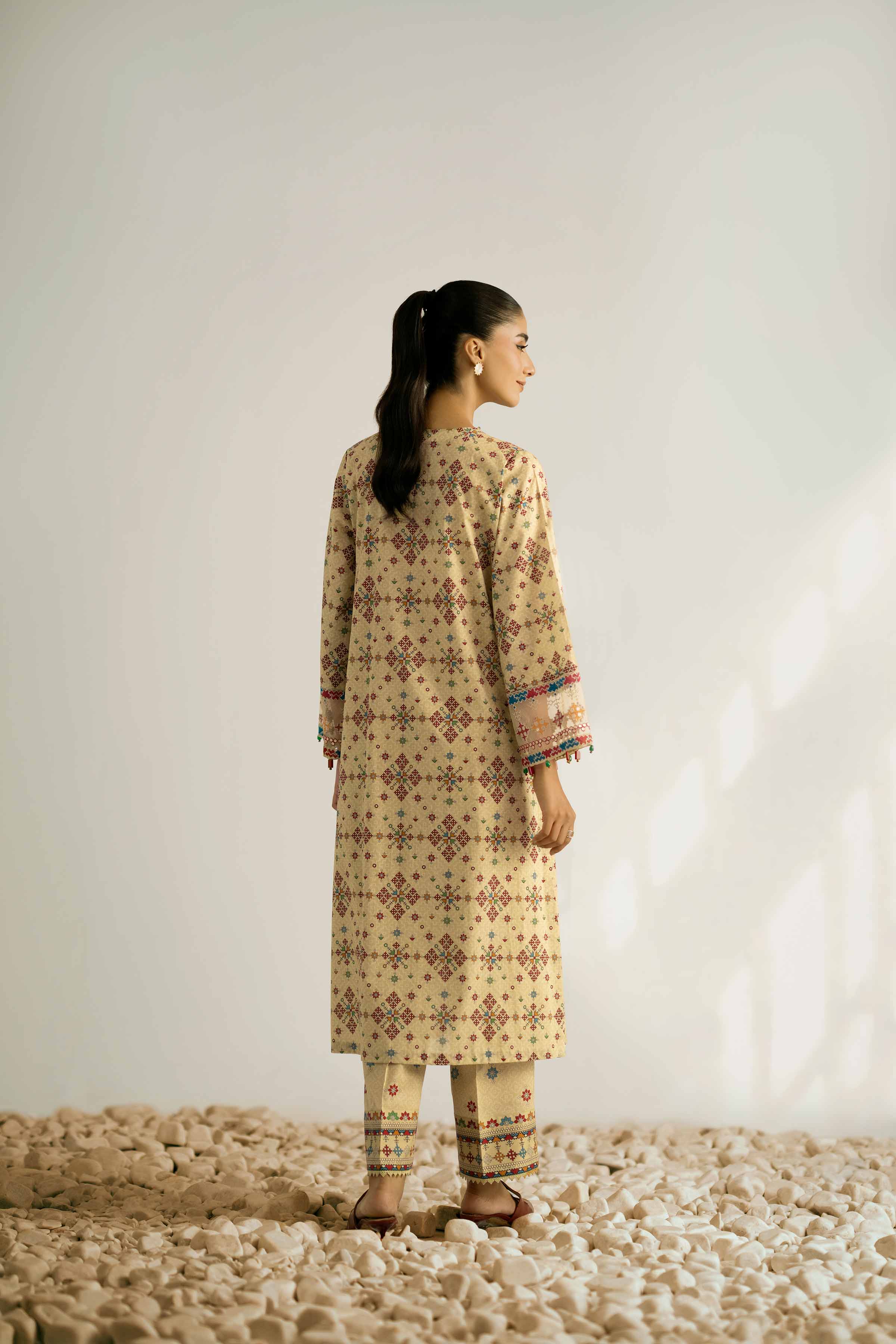 NISHATUAE - Olive Embroidered Cambric 2-piece Unstitched Dress