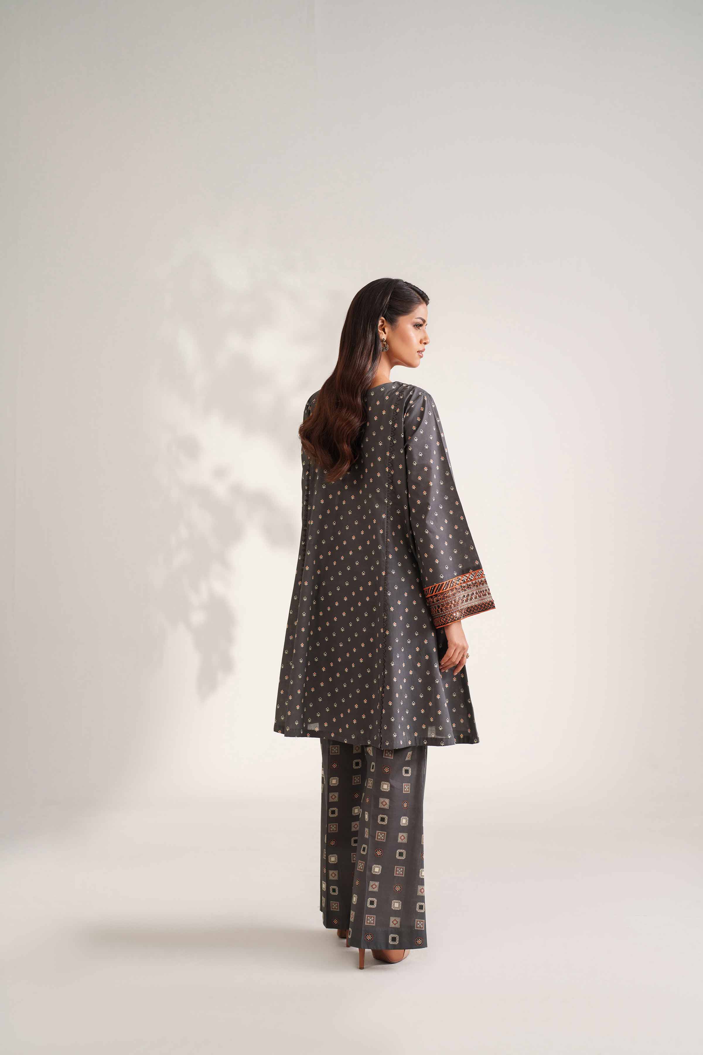 NISHATUAE - Grey Embroidered Cambric 2-piece Unstitched Dress