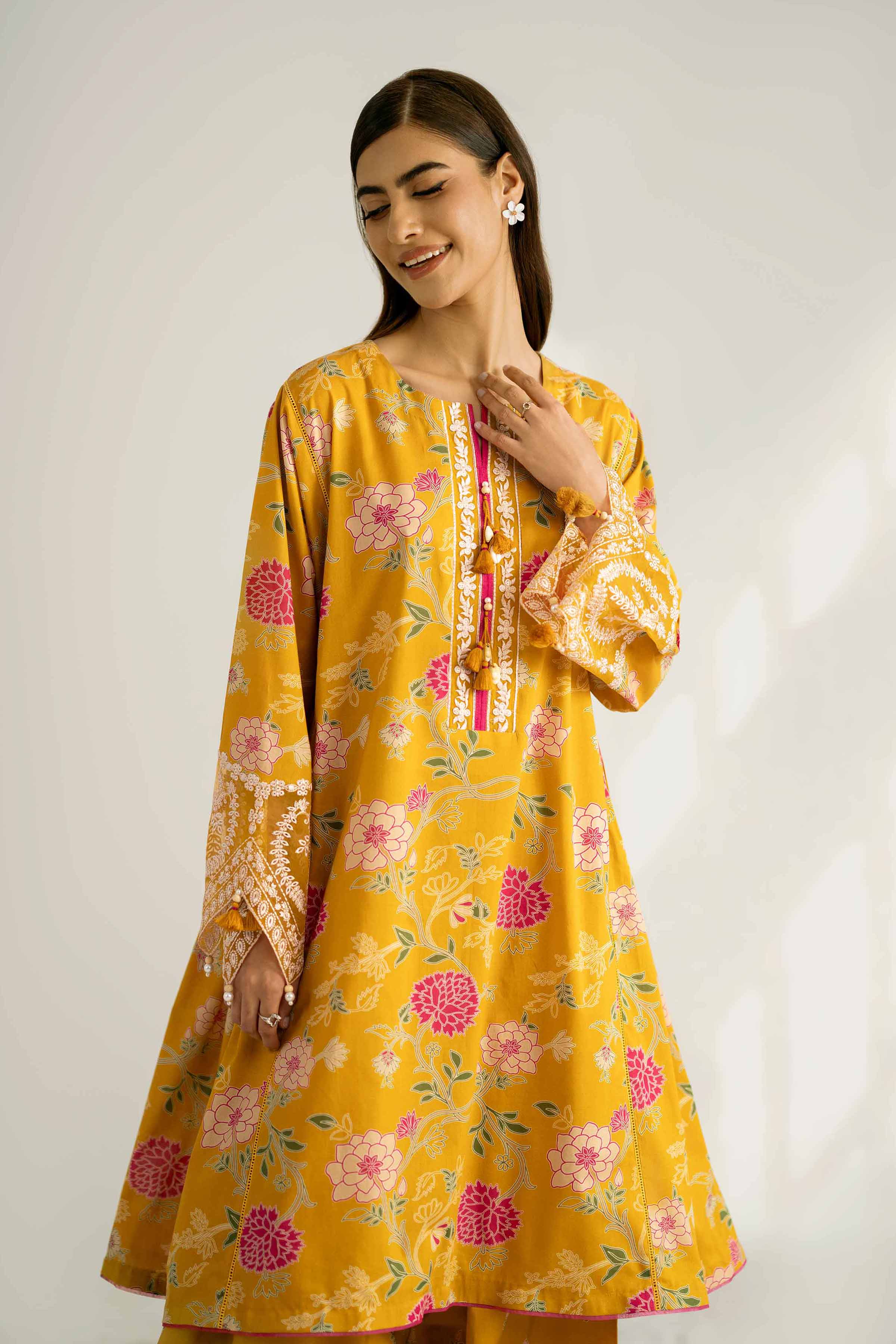 NISHATUAE - Mustard Embroidered Cambric 2-piece Unstitched Dress