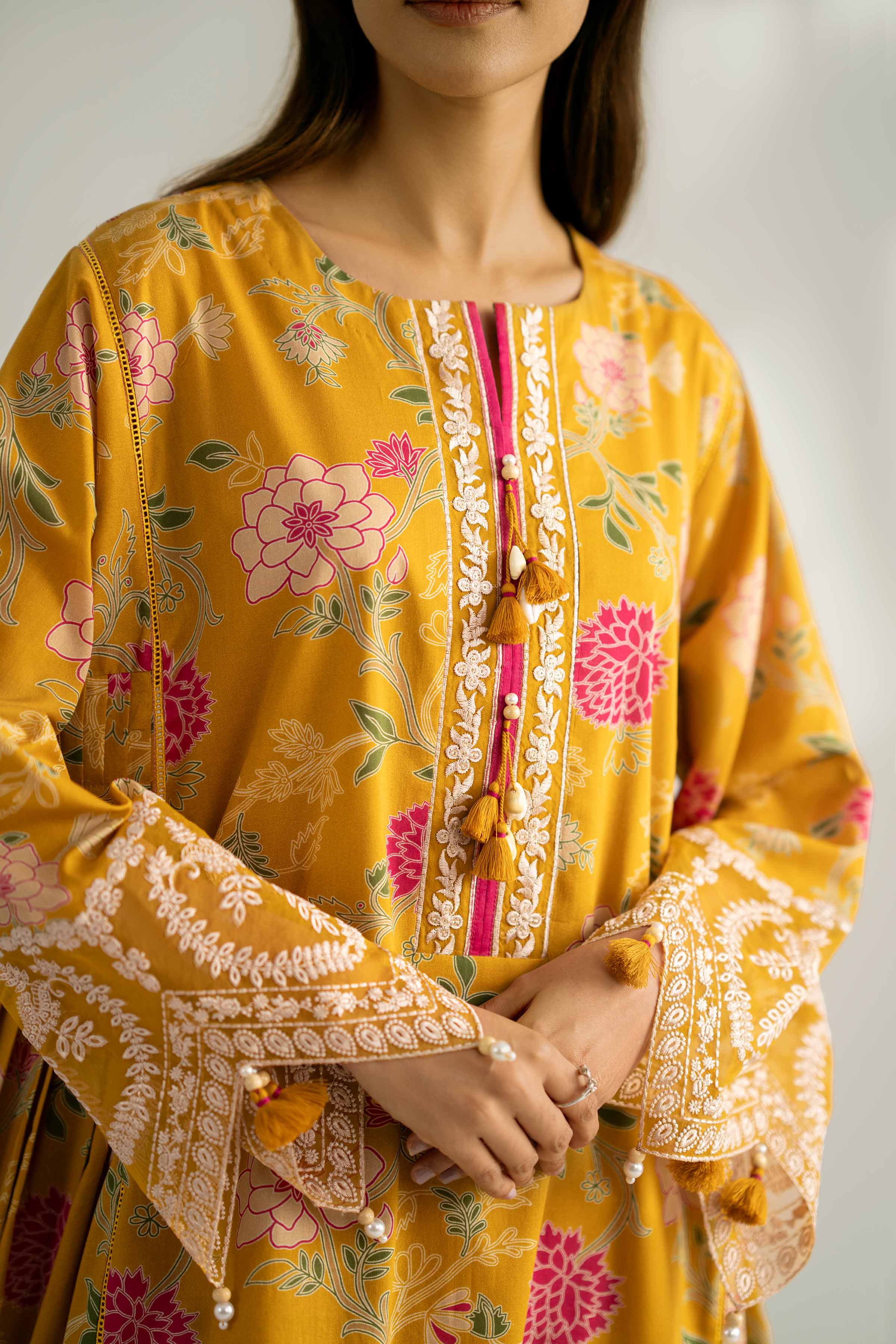 NISHATUAE - Mustard Embroidered Cambric 2-piece Unstitched Dress
