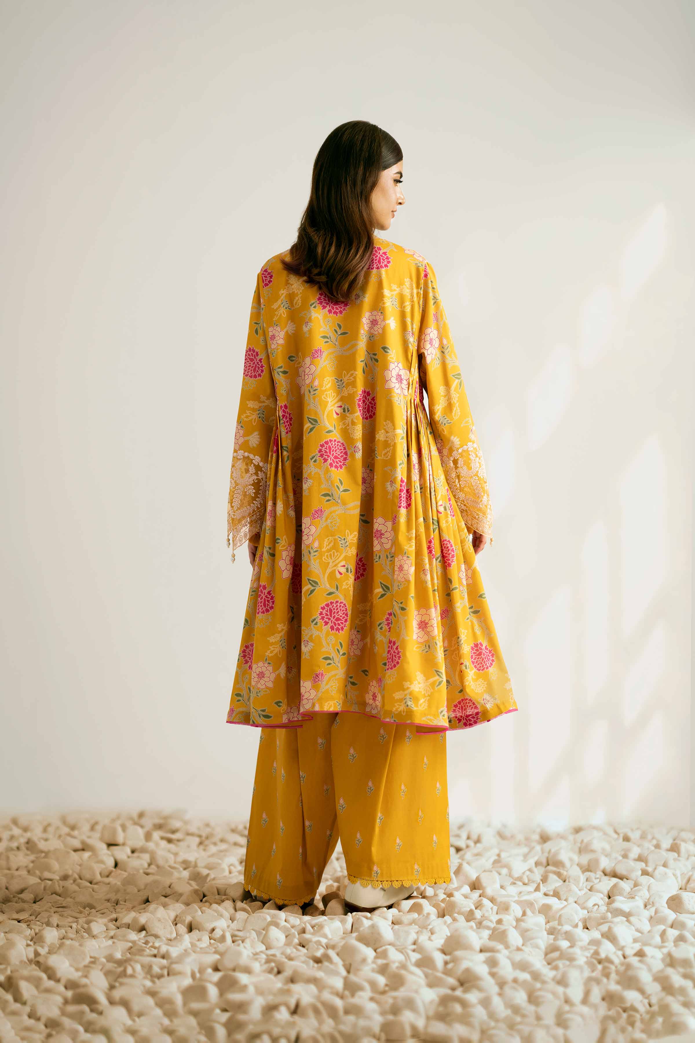 NISHATUAE - Mustard Embroidered Cambric 2-piece Unstitched Dress