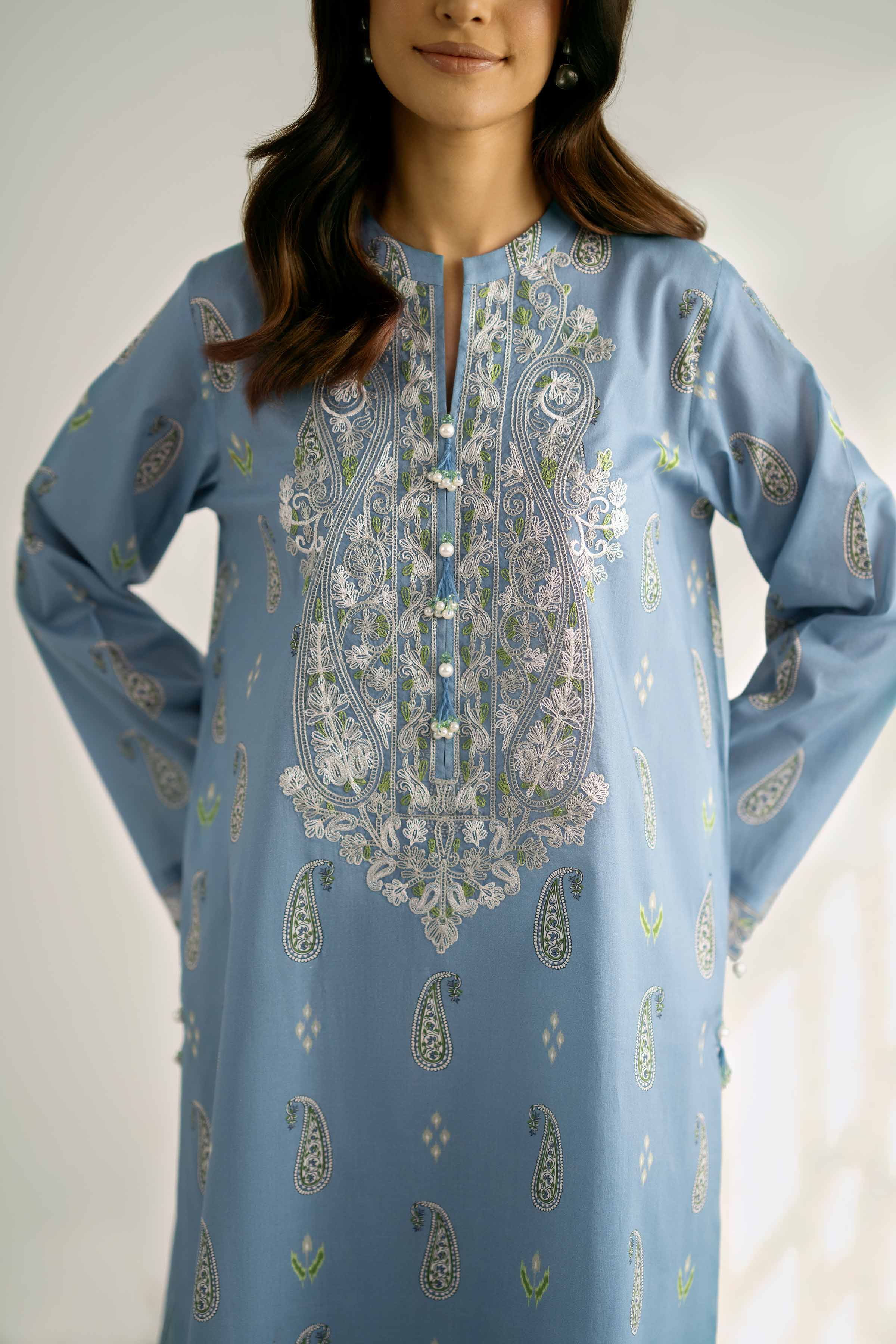 NISHATUAE - Blue Embroidered Cambric 2-piece Unstitched Dress