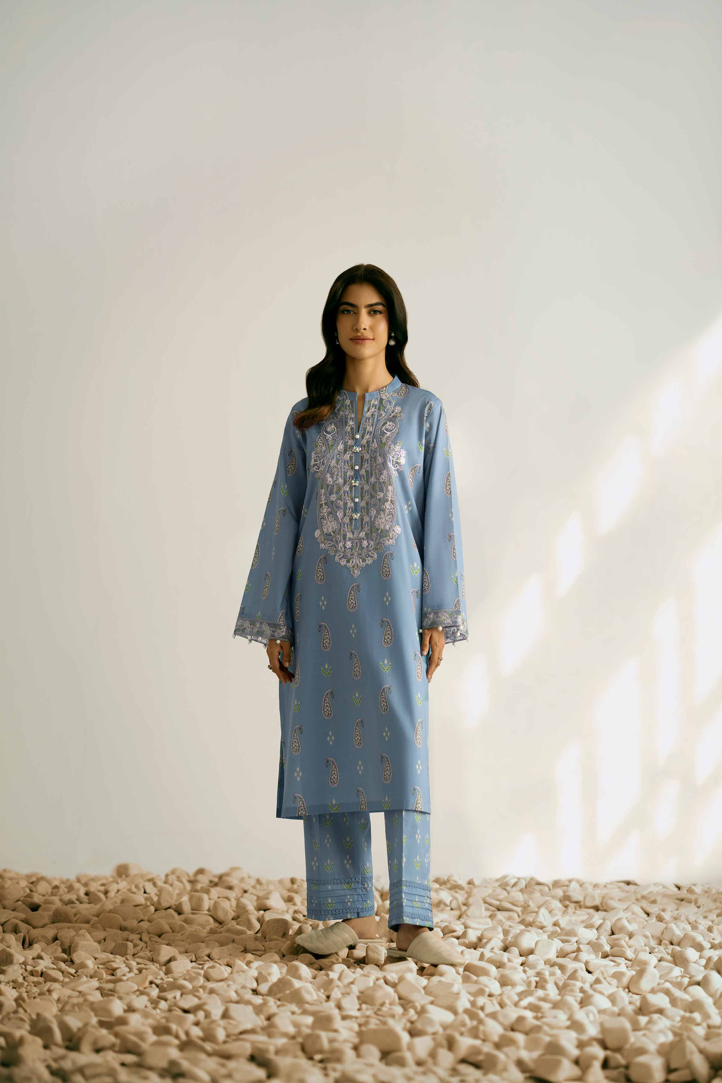 NISHATUAE - Blue Embroidered Cambric 2-piece Unstitched Dress