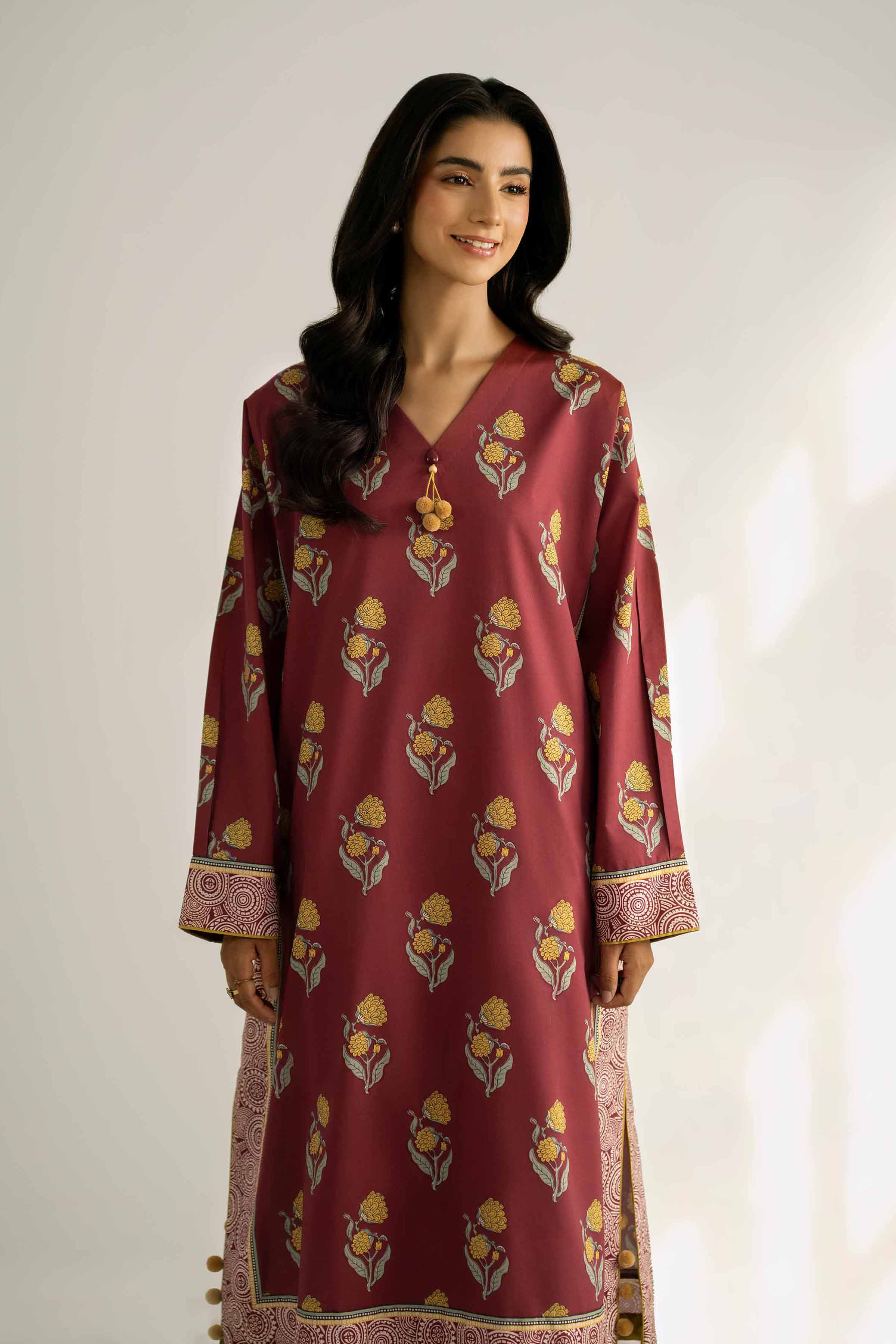NISHATUAE - Maroon Printed Cambric 2-piece Unstitched Dress