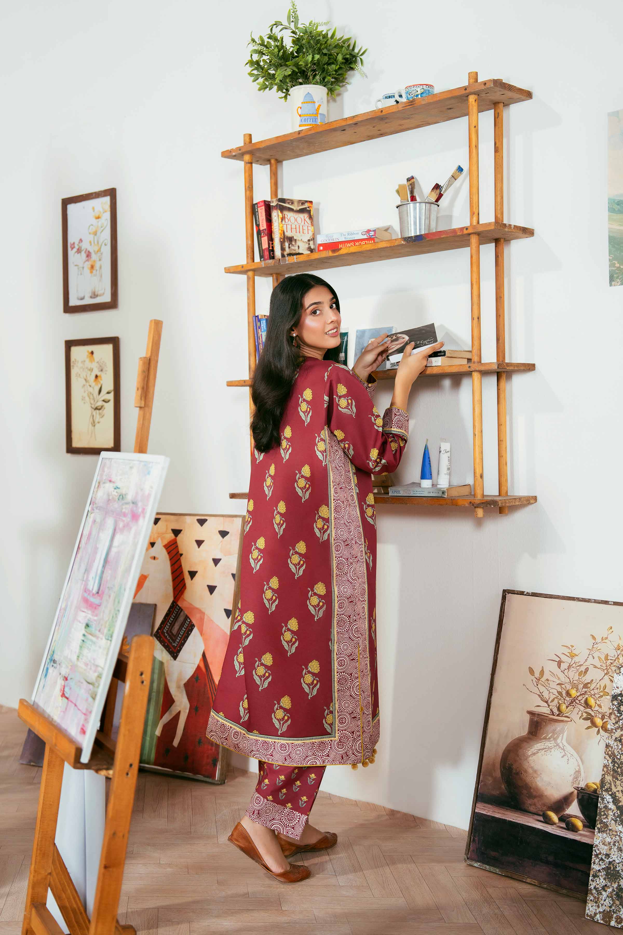 NISHATUAE - Maroon Printed Cambric 2-piece Unstitched Dress