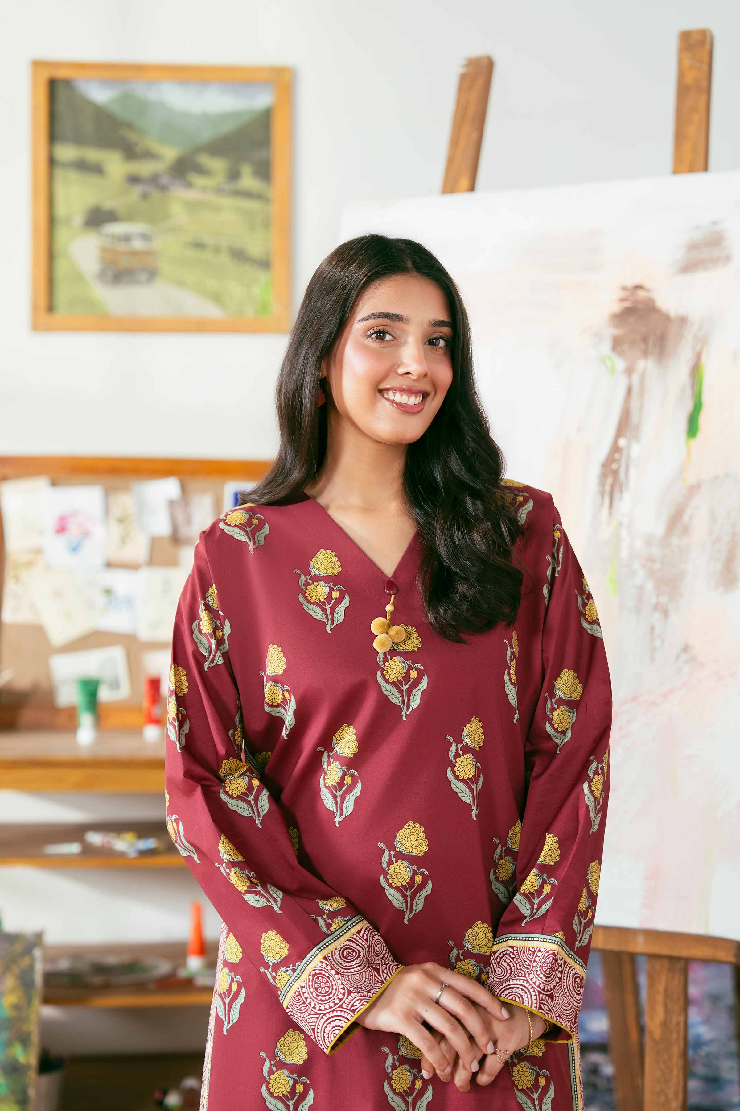 NISHATUAE - Maroon Printed Cambric 2-piece Unstitched Dress