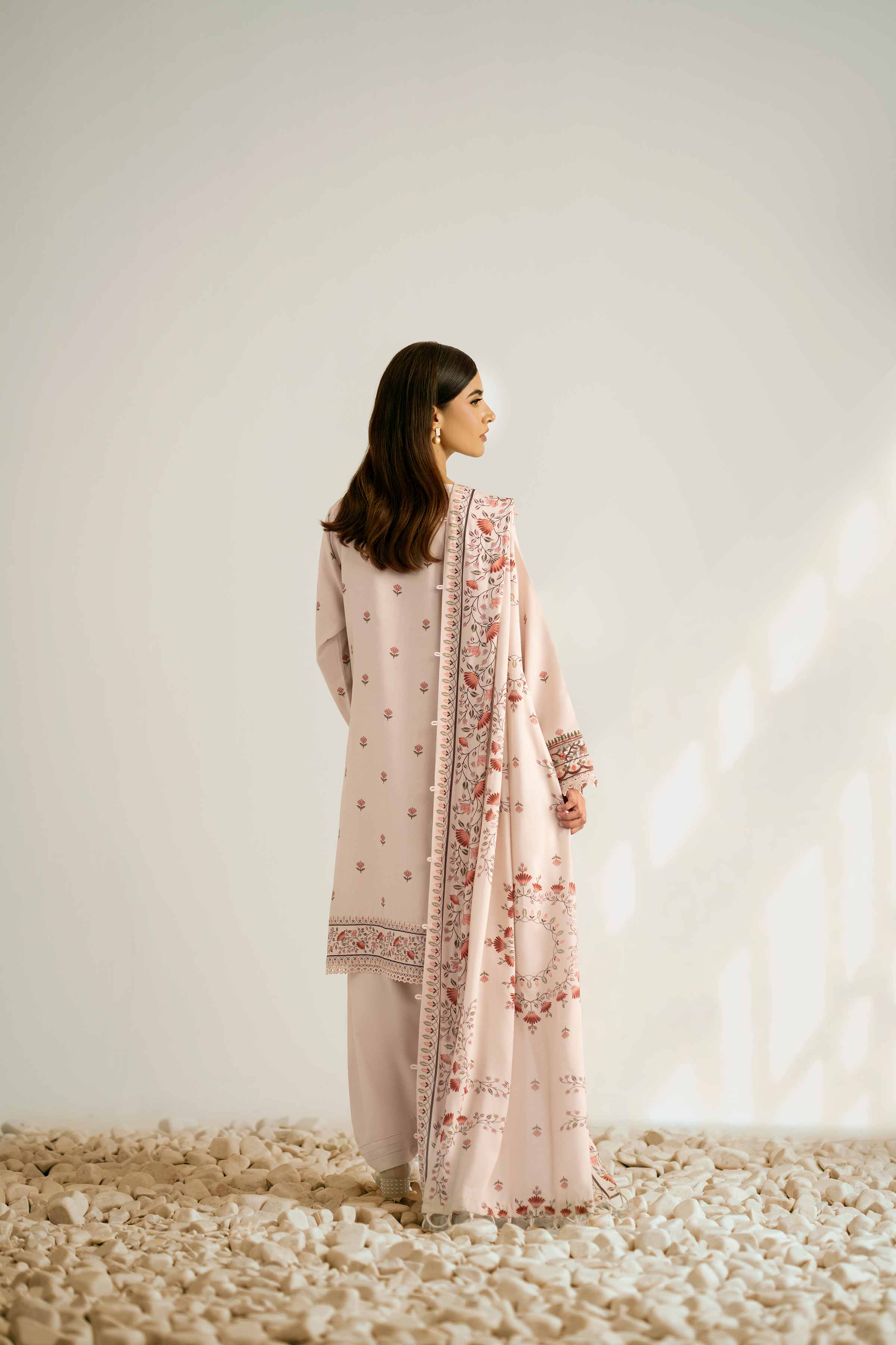 NISHATUAE - Beige Embroidered Linen 3-piece Unstitched Suit