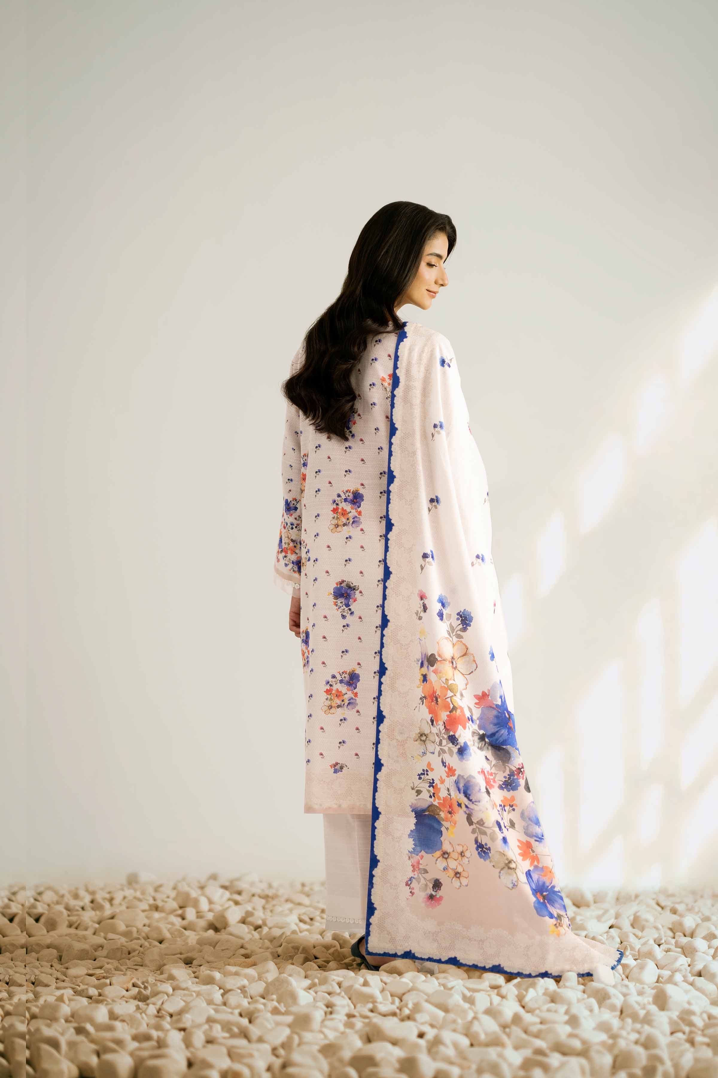 NISHATUAE - Cream Printed Khaddar 3-piece Unstitched Suit