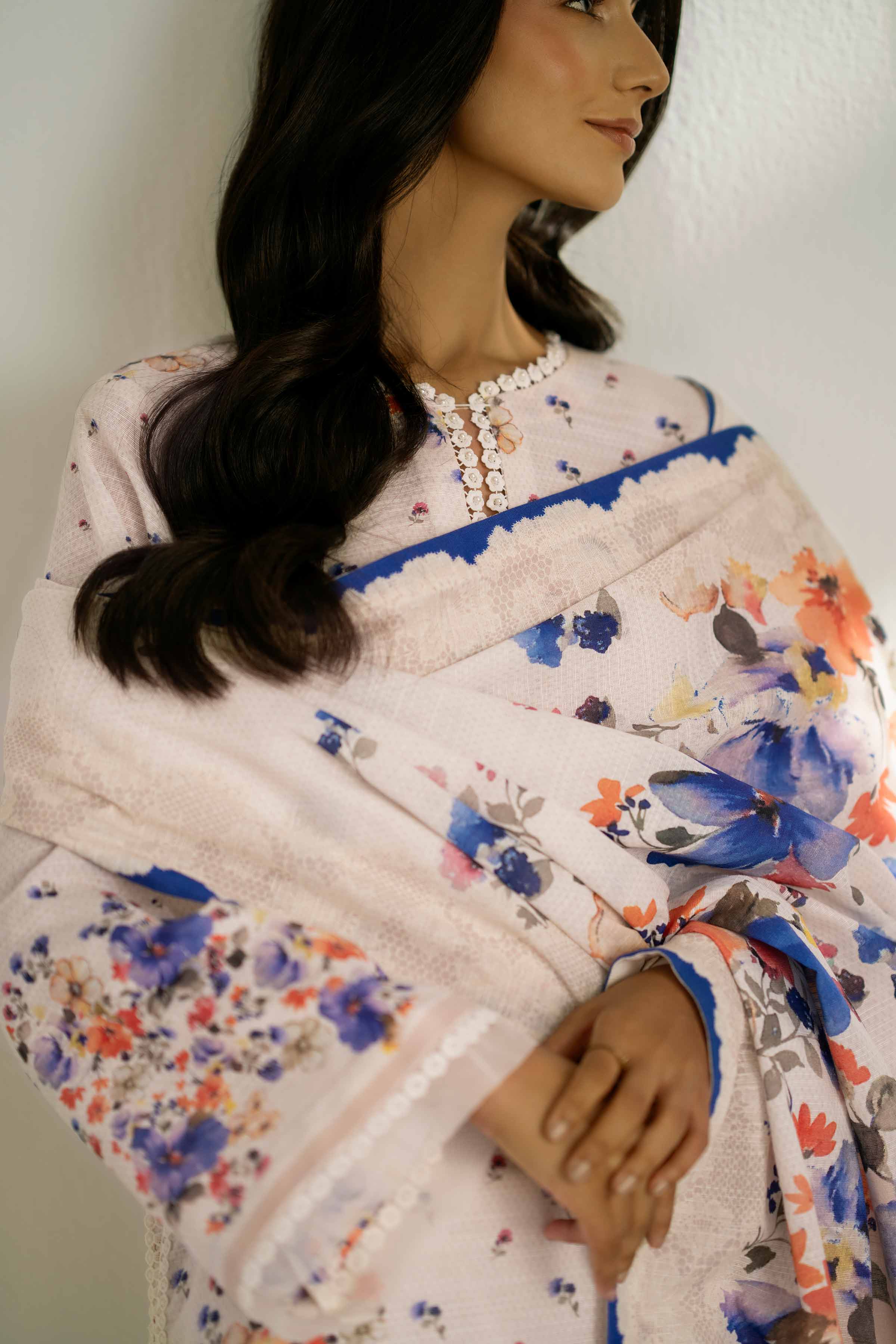NISHATUAE - Cream Printed Khaddar 3-piece Unstitched Suit