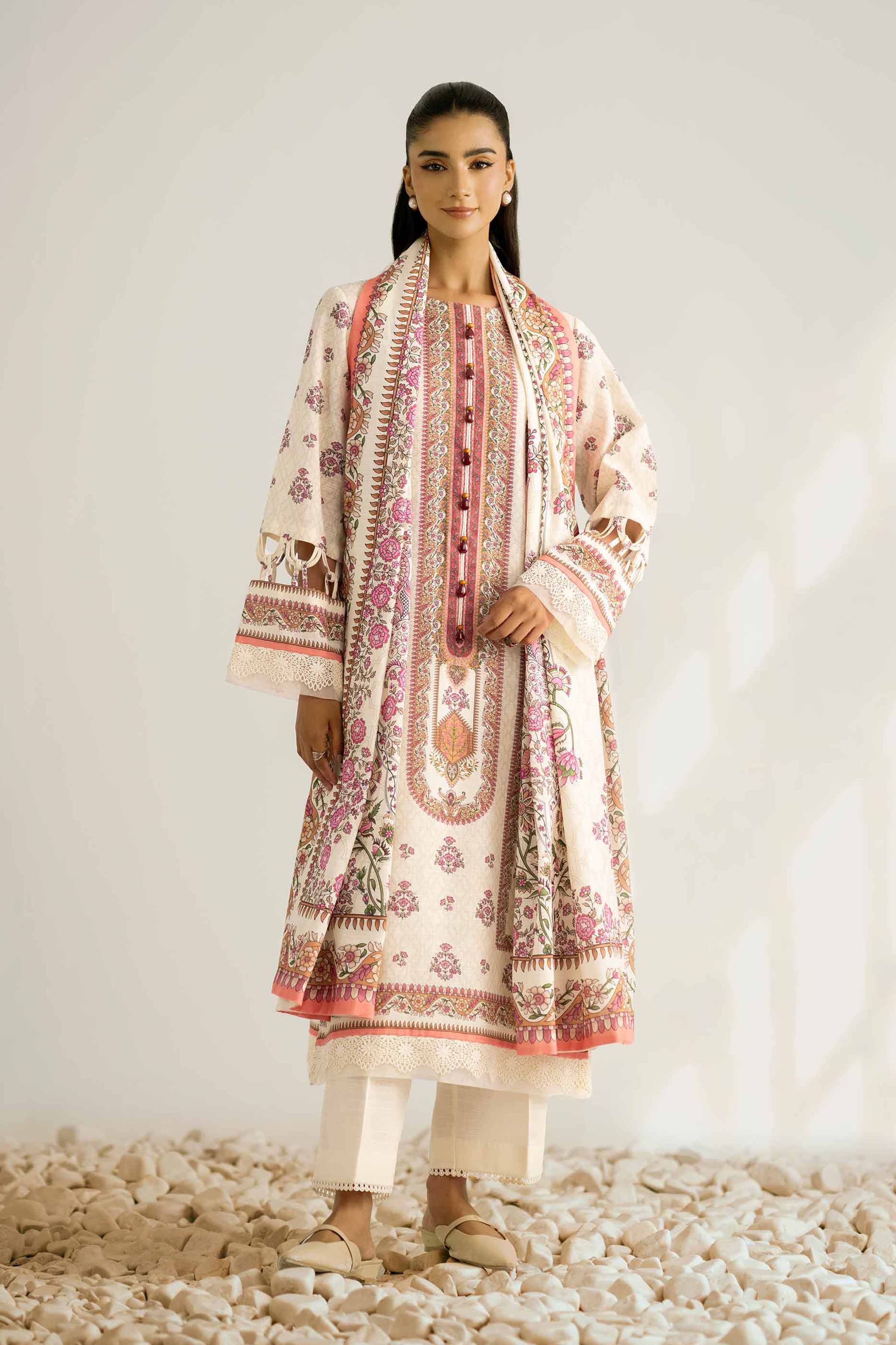 NISHATUAE - Yellow Printed Khaddar 3-piece Unstitched Suit