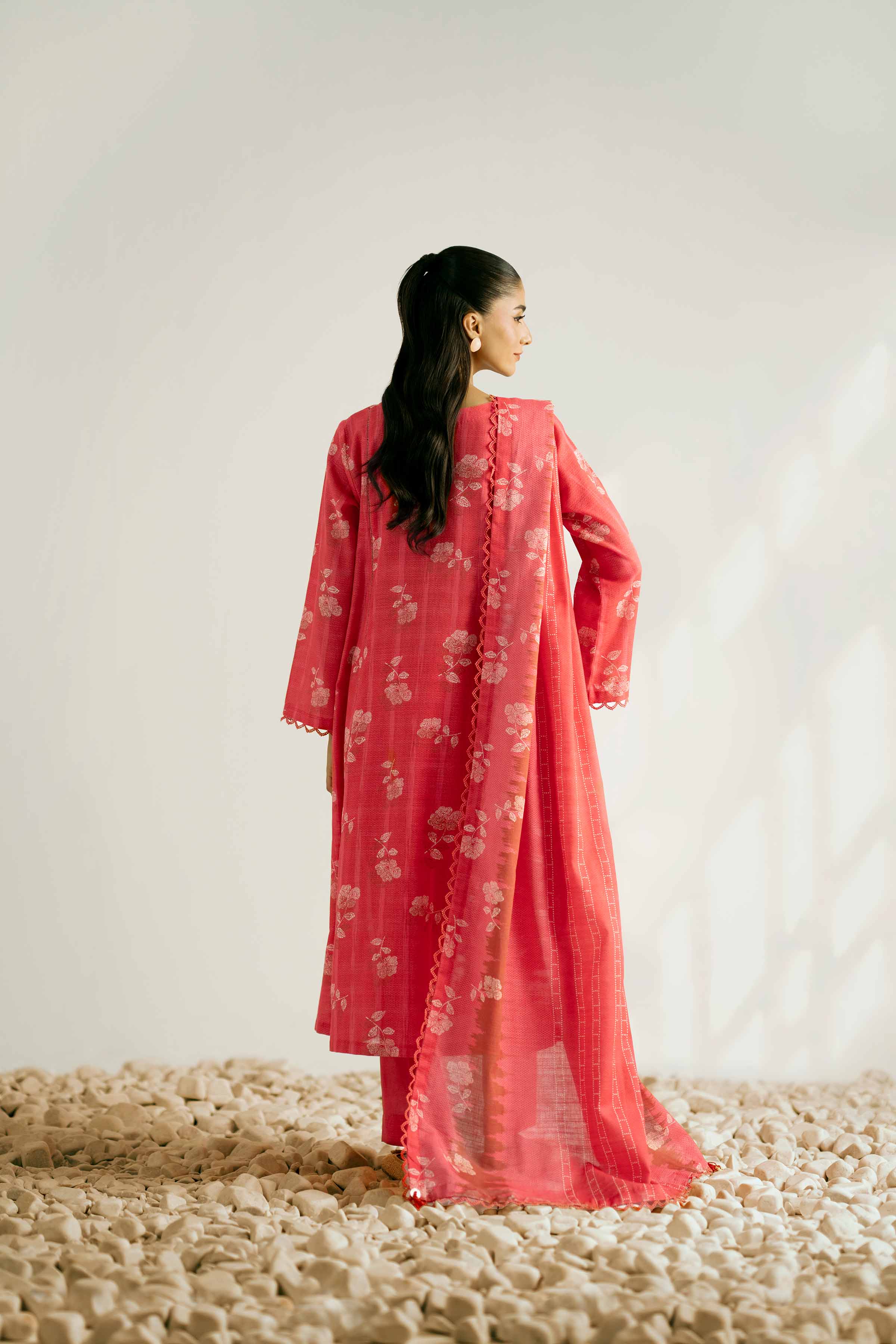NISHATUAE - Coral Printed Khaddar 3-piece Unstitched Suit
