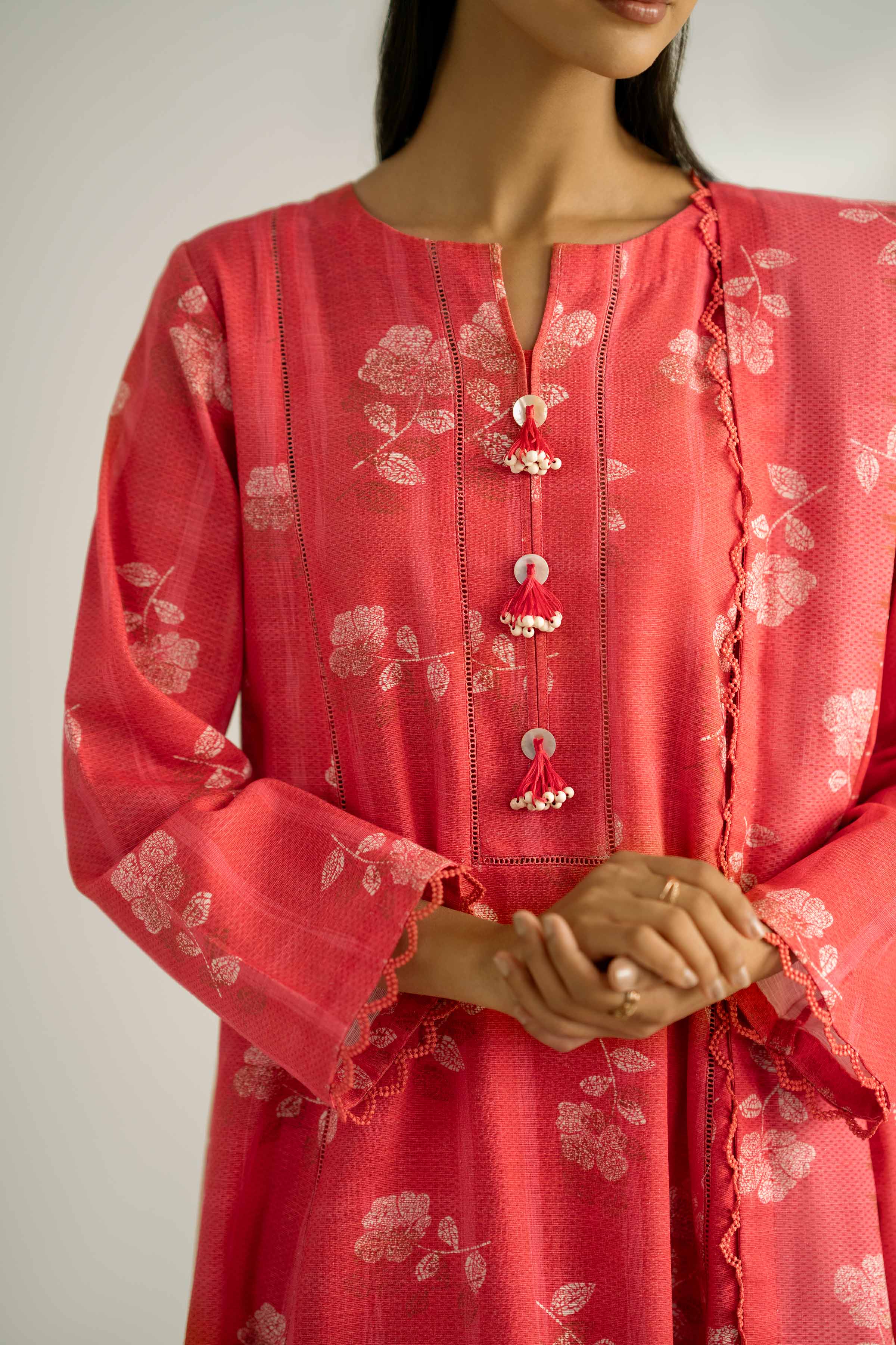 NISHATUAE - Coral Printed Khaddar 3-piece Unstitched Suit