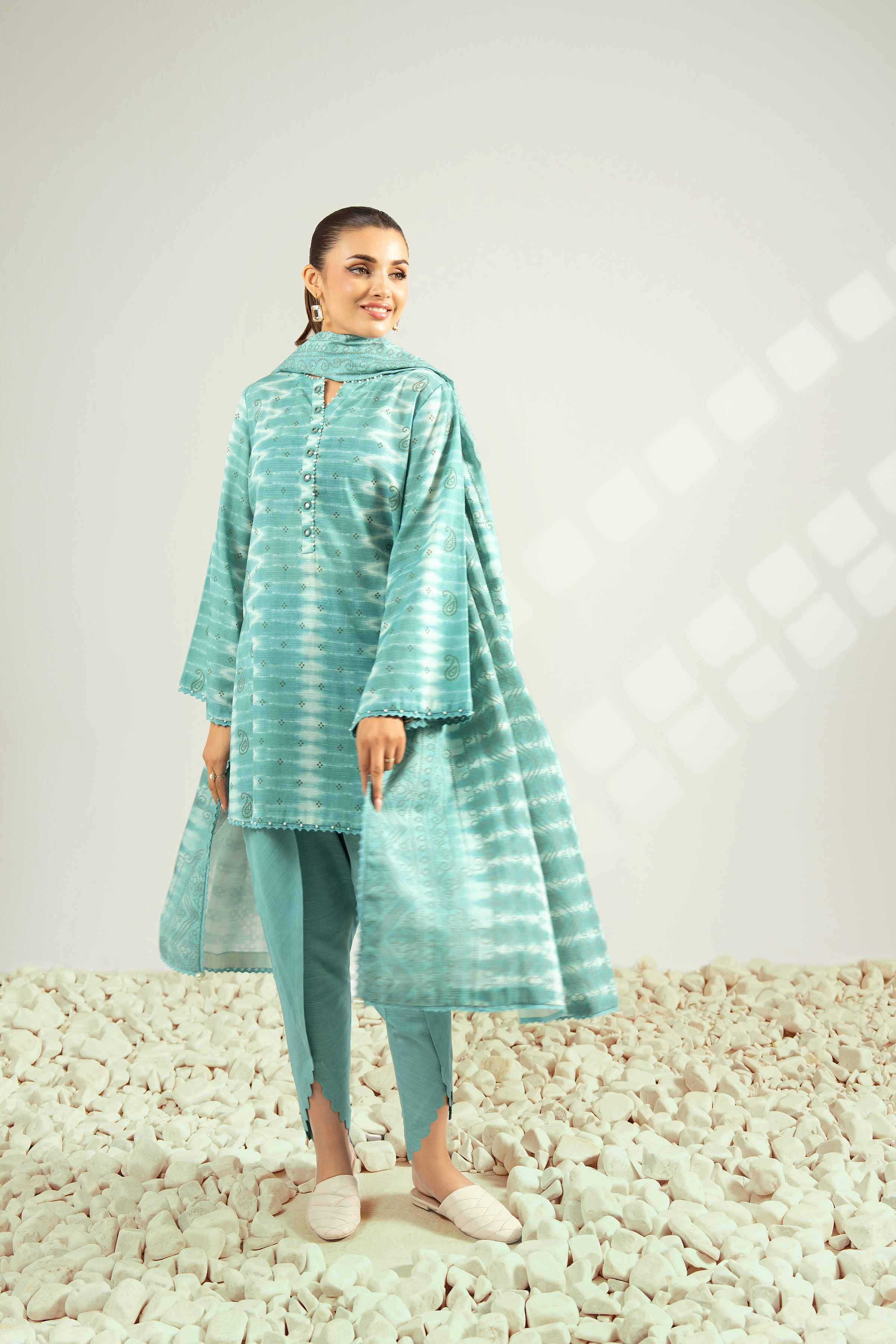 NISHATUAE - Aqua Printed Khaddar 3-piece Unstitched Suit