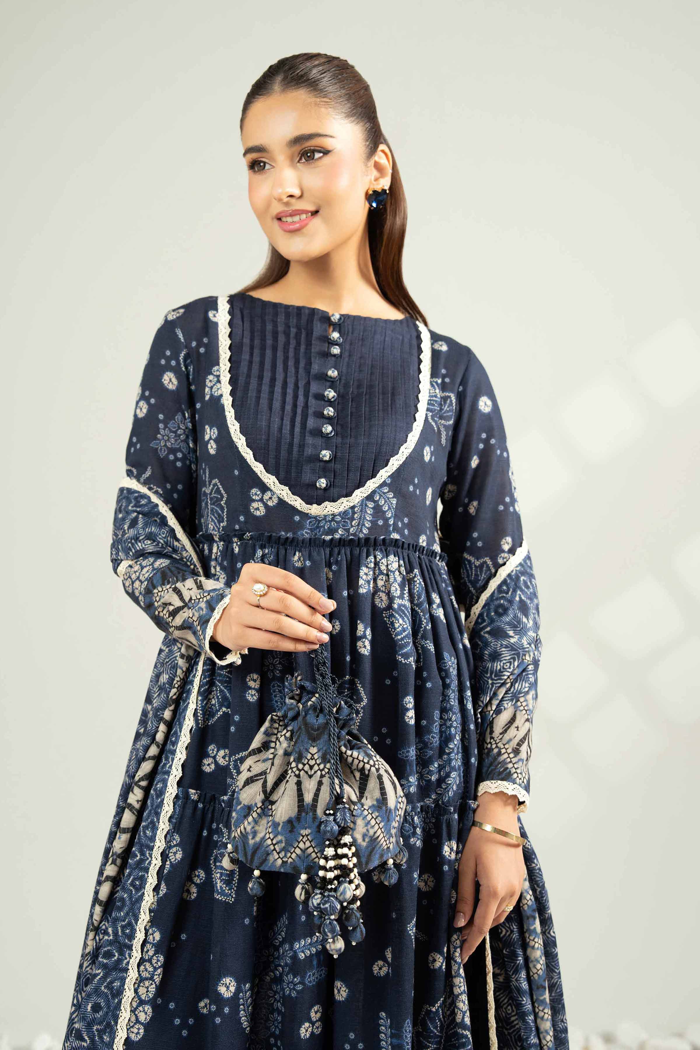 NISHATUAE - Blue Printed Khaddar 3-piece Unstitched Suit