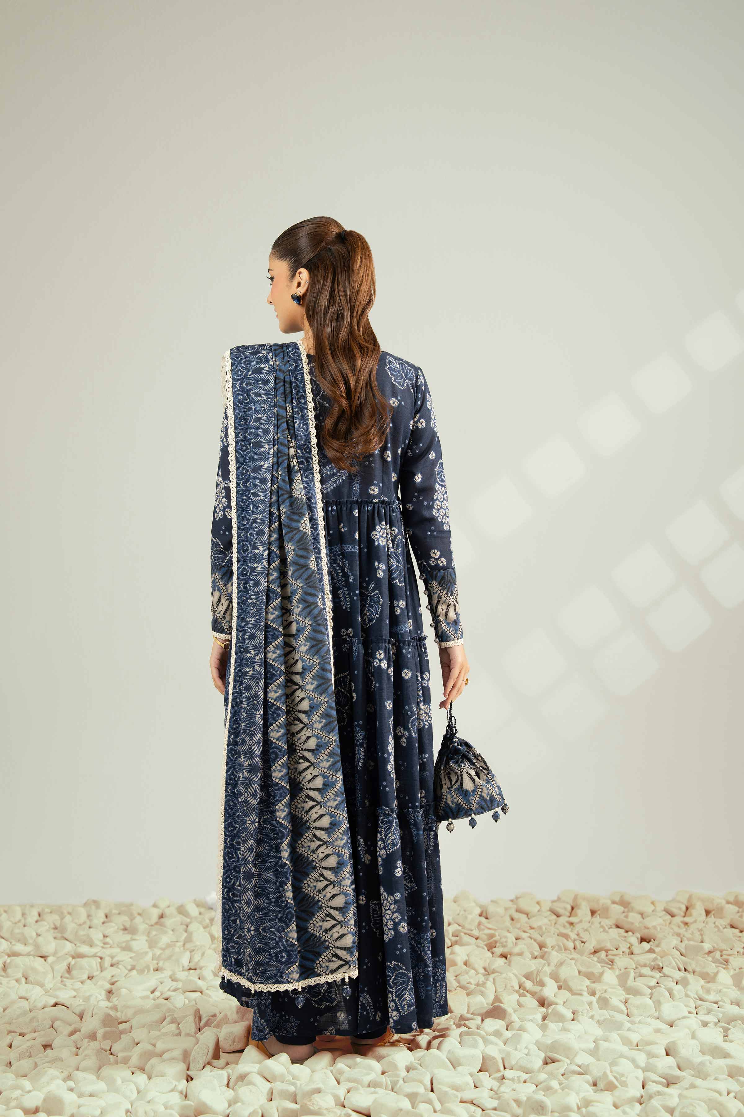 NISHATUAE - Blue Printed Khaddar 3-piece Unstitched Suit