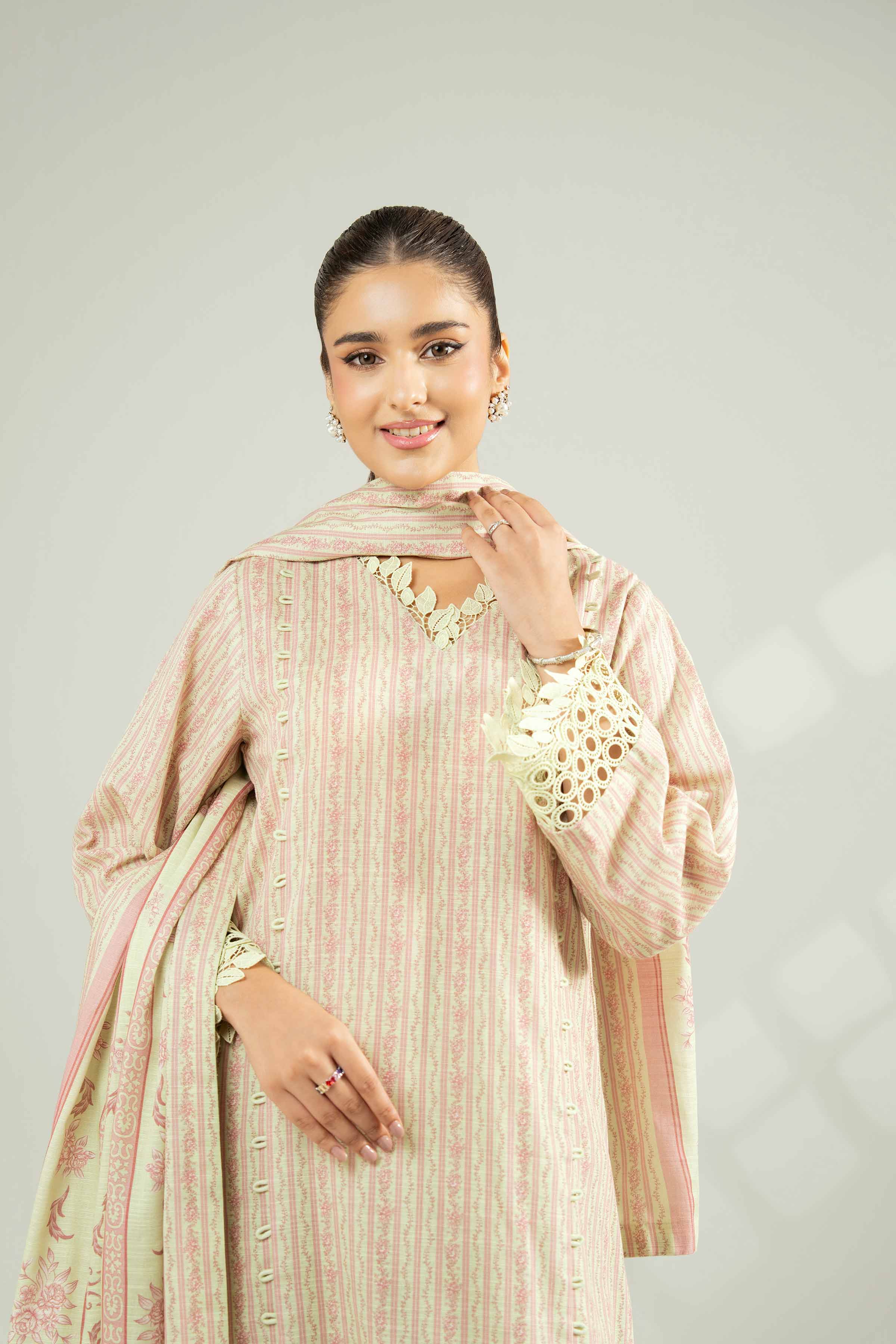 NISHATUAE - Pink Printed Khaddar 3-piece Unstitched Suit