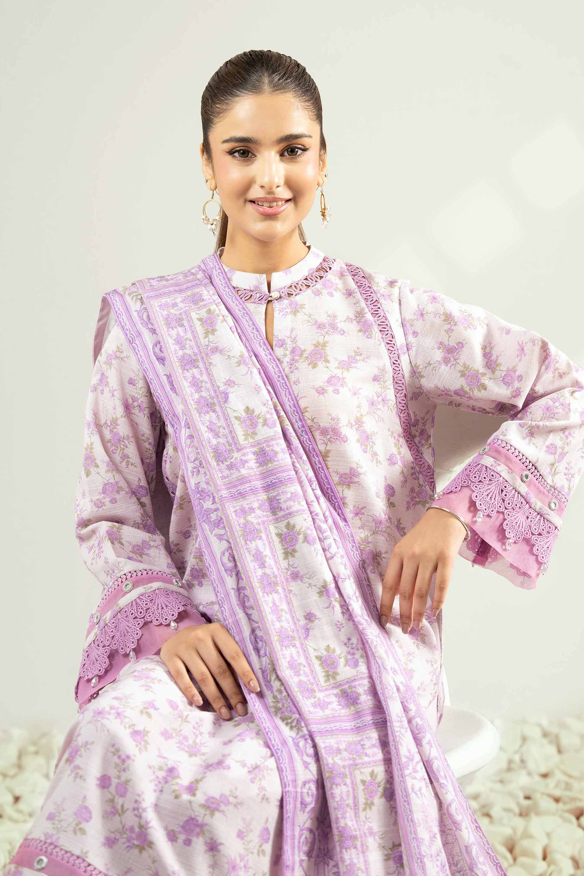 NISHATUAE - Lilac Printed Khaddar 3-piece Unstitched Suit