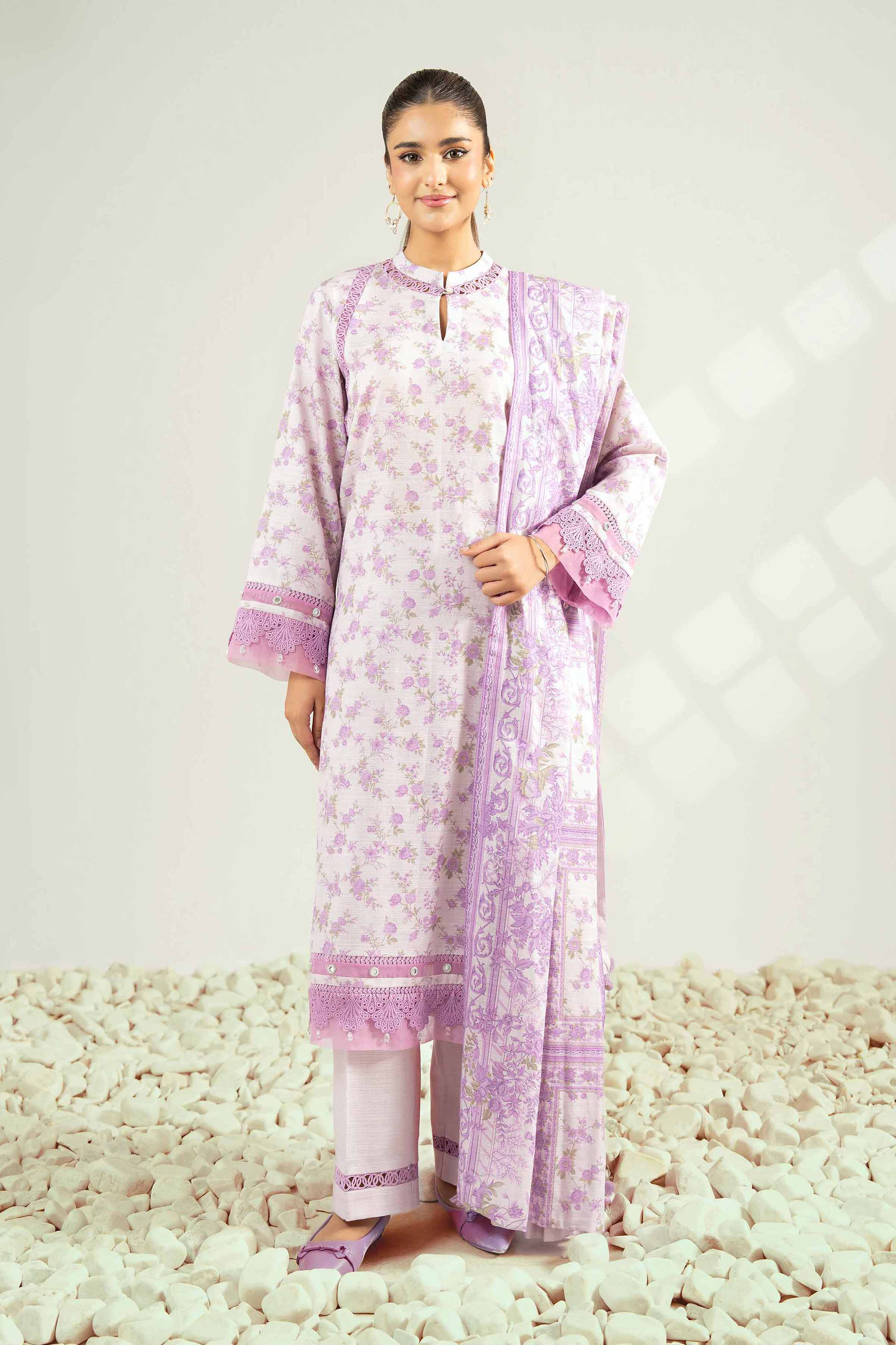 NISHATUAE - Lilac Printed Khaddar 3-piece Unstitched Suit