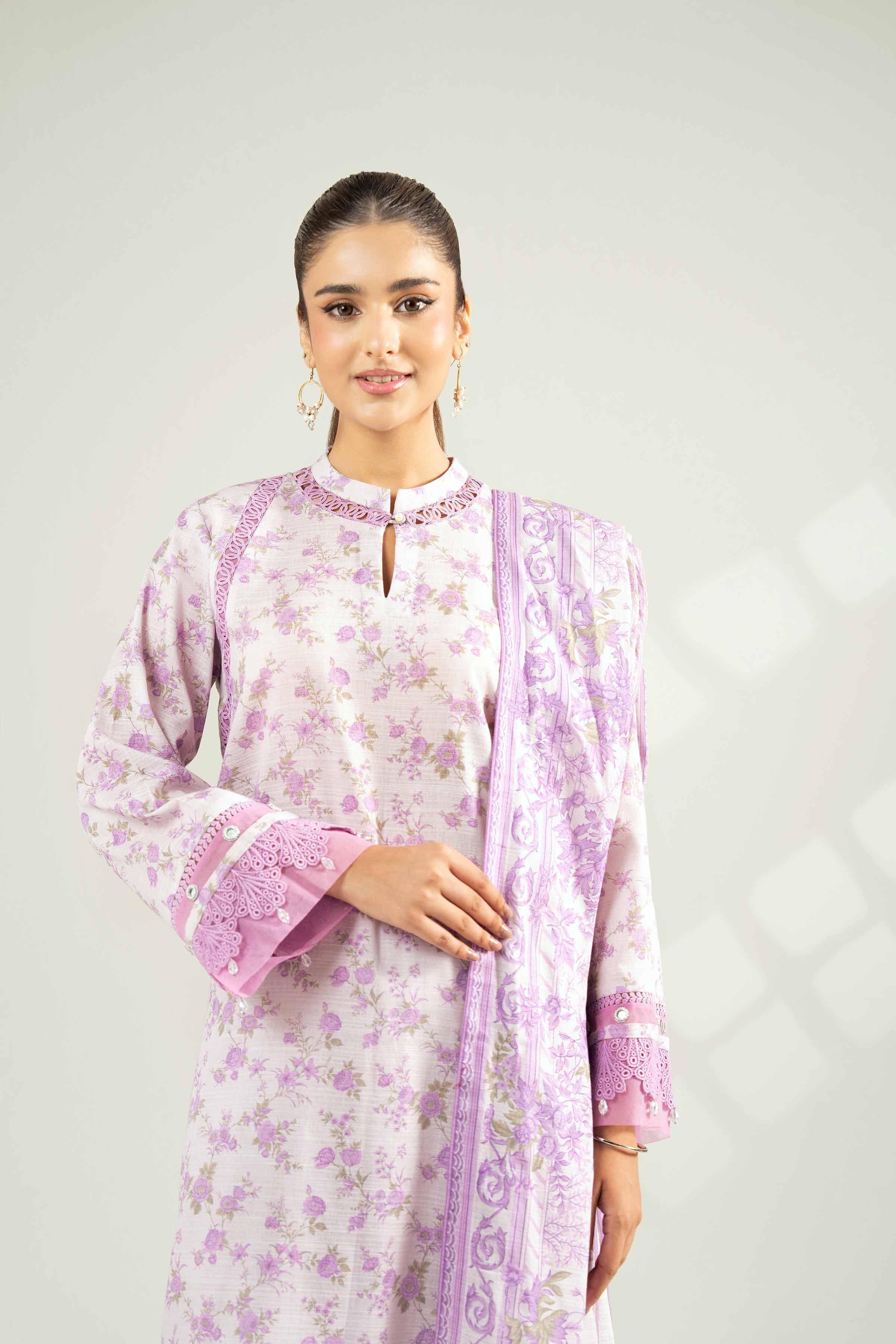 NISHATUAE - Lilac Printed Khaddar 3-piece Unstitched Suit
