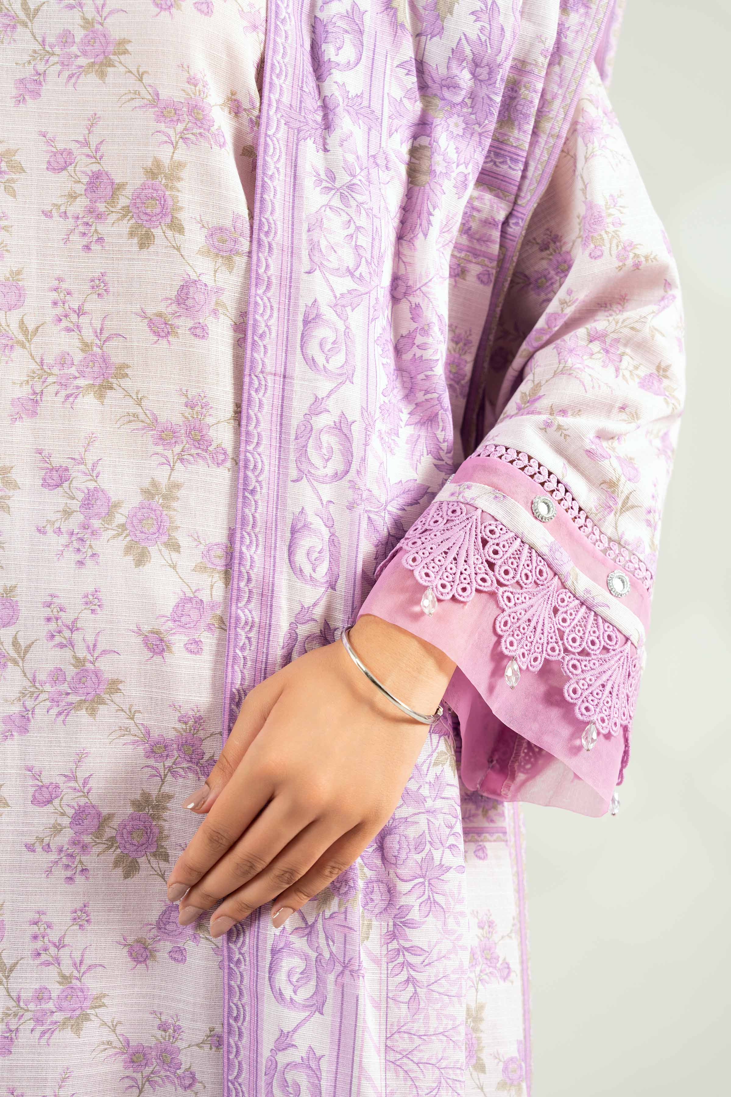 NISHATUAE - Lilac Printed Khaddar 3-piece Unstitched Suit