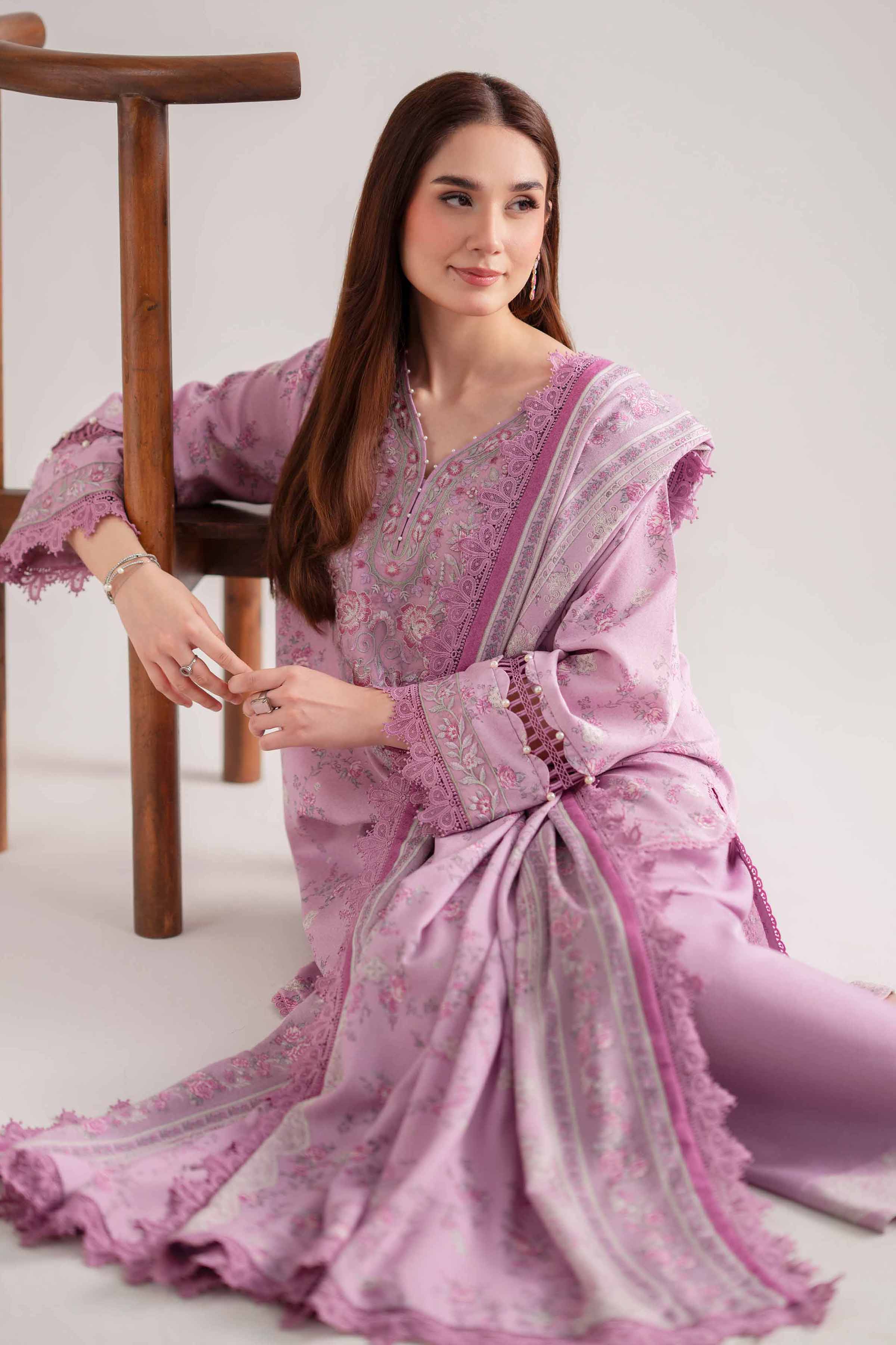 NISHATUAE - Lilac Embroidered Karandi 3-piece Unstitched Suit