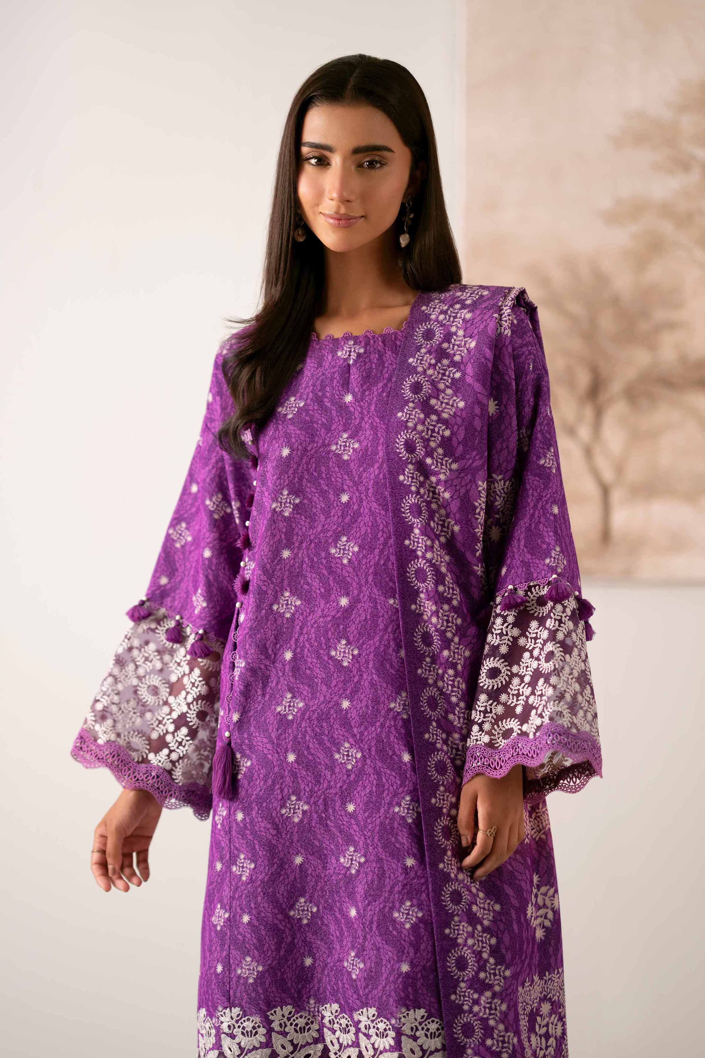 NISHATUAE - Purple Embroidered Karandi 3-piece Unstitched Suit