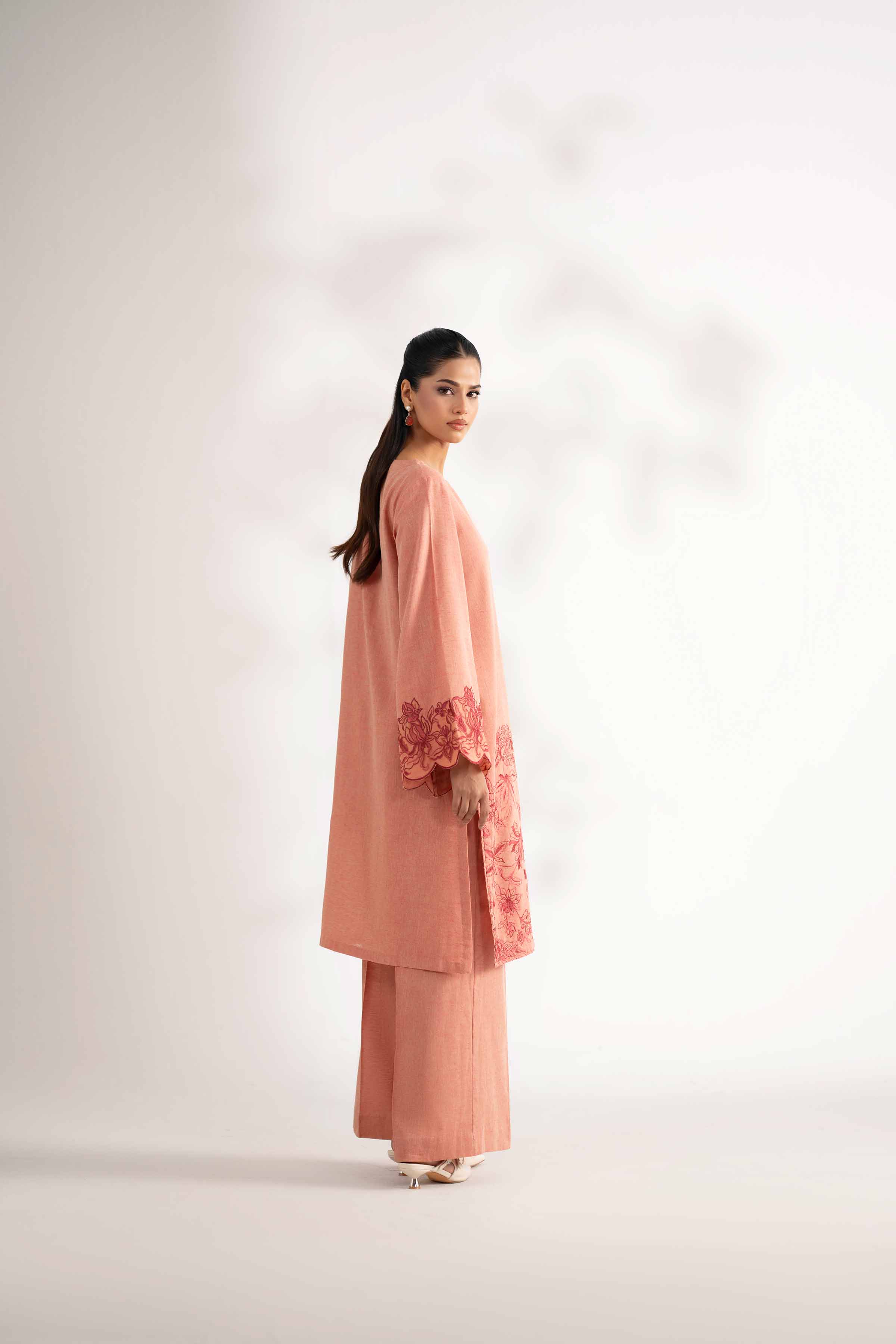 NISHATUAE - Coral Embroidered Cotton 2-piece Unstitched Dress