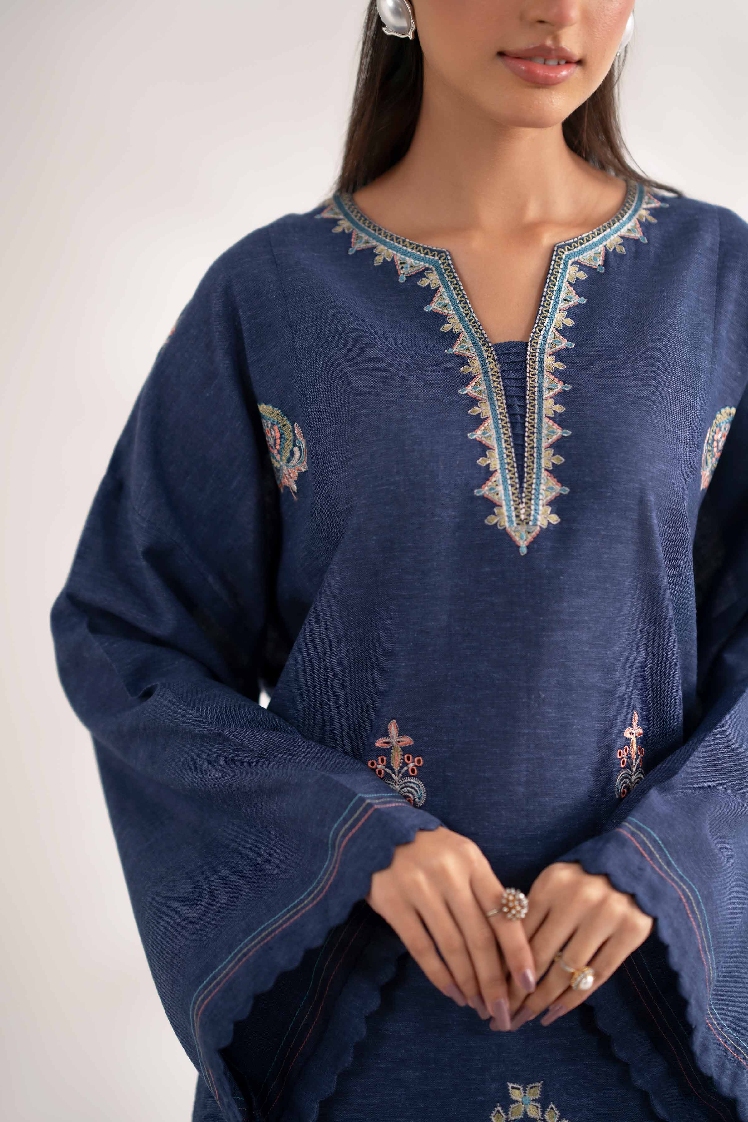 NISHATUAE - Blue Embroidered Cotton 2-piece Unstitched Dress