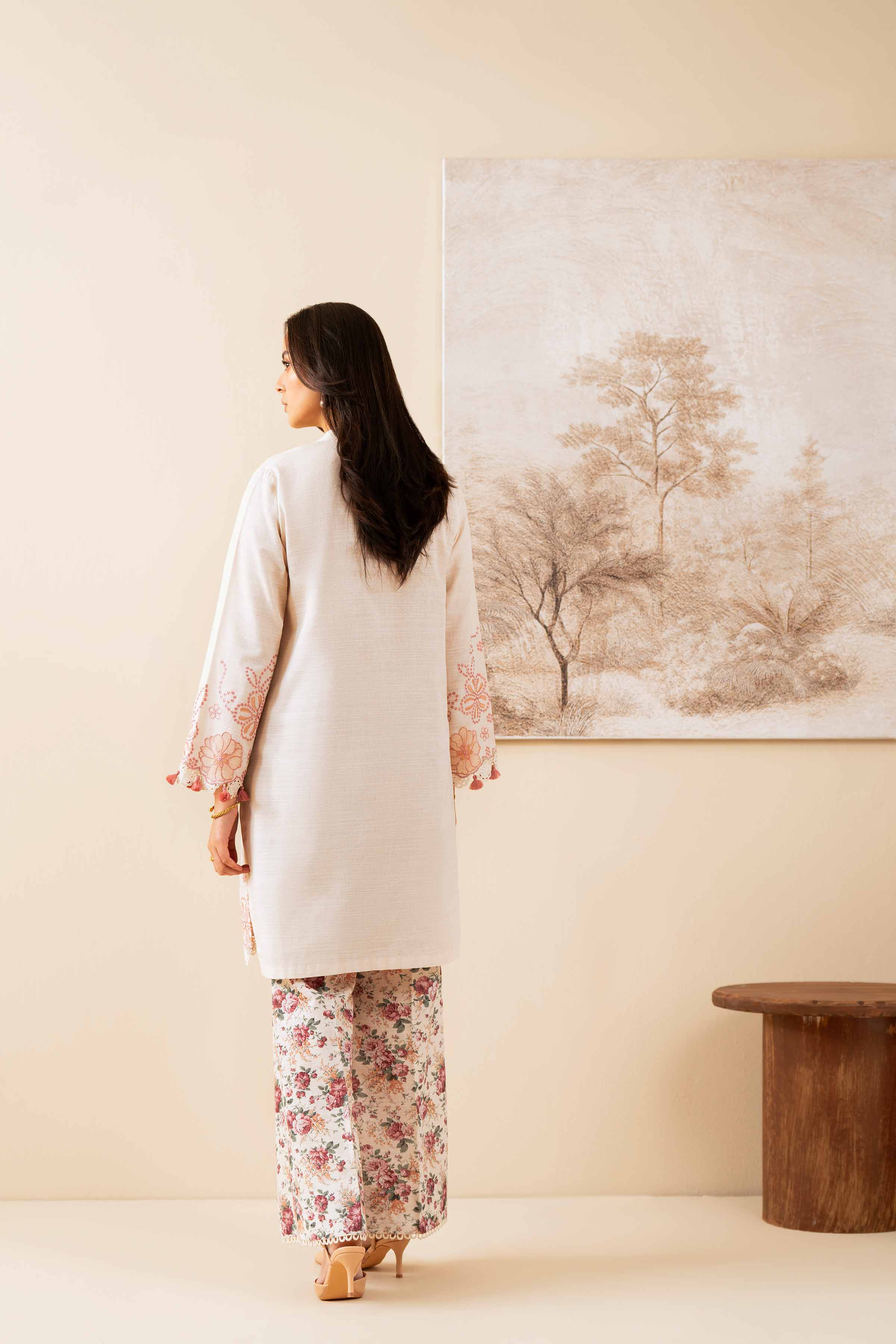 NISHATUAE - Beige Embroidered Khaddar 2-piece Unstitched Dress