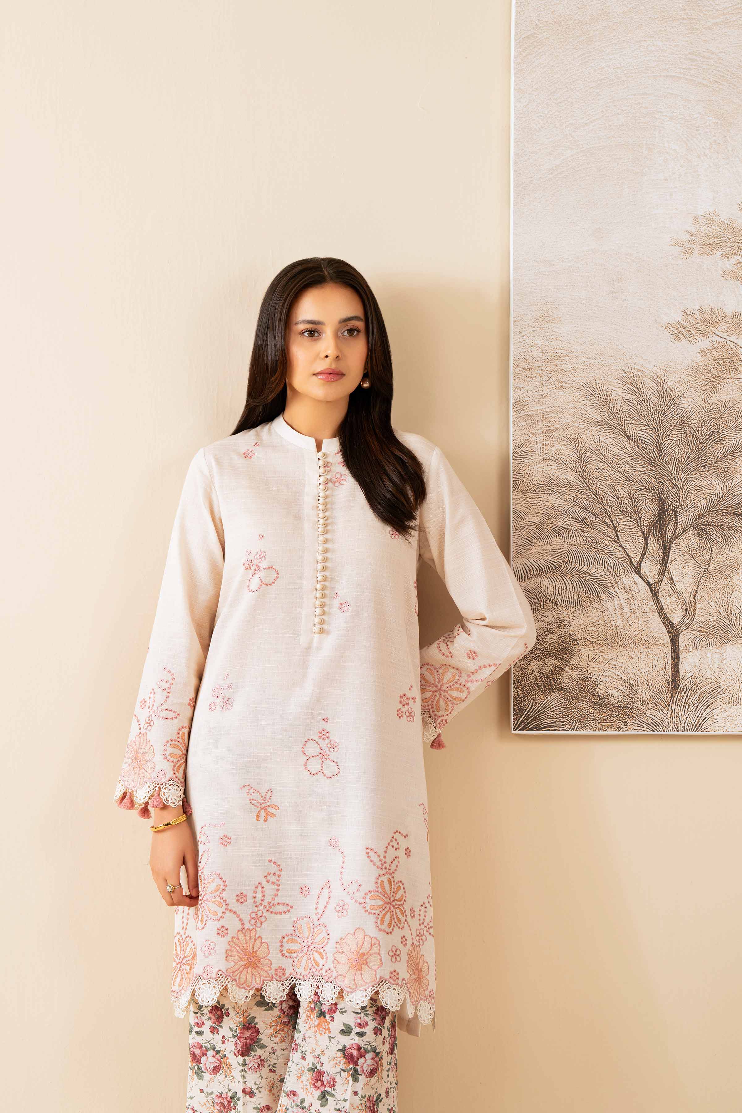 NISHATUAE - Beige Embroidered Khaddar 2-piece Unstitched Dress