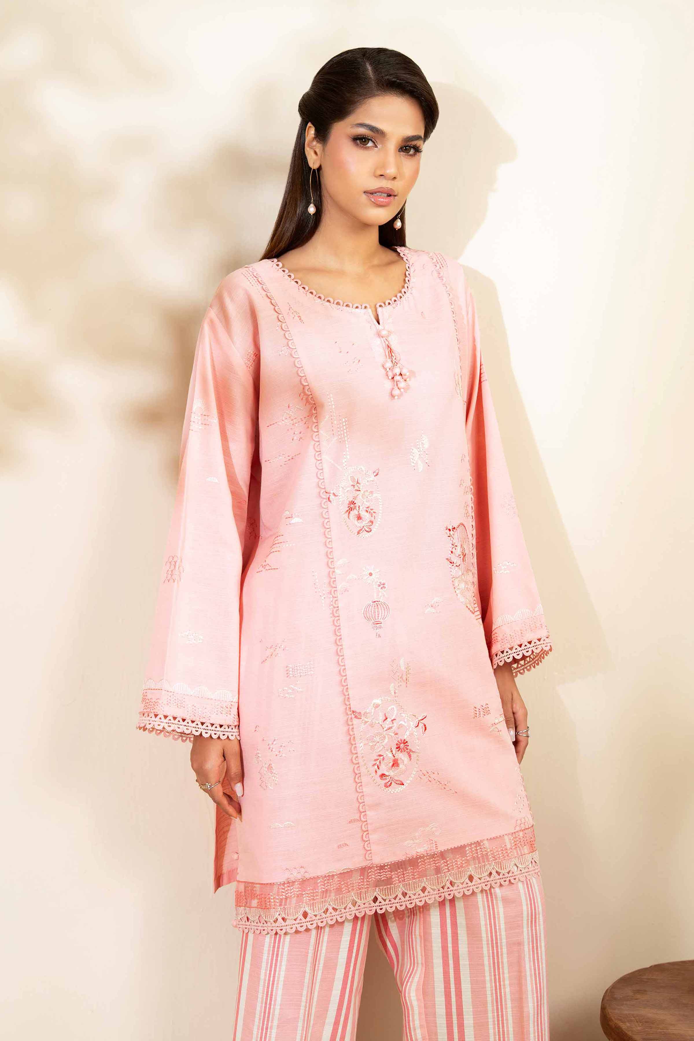NISHATUAE - Peach Embroidered Khaddar 2-piece Unstitched Dress