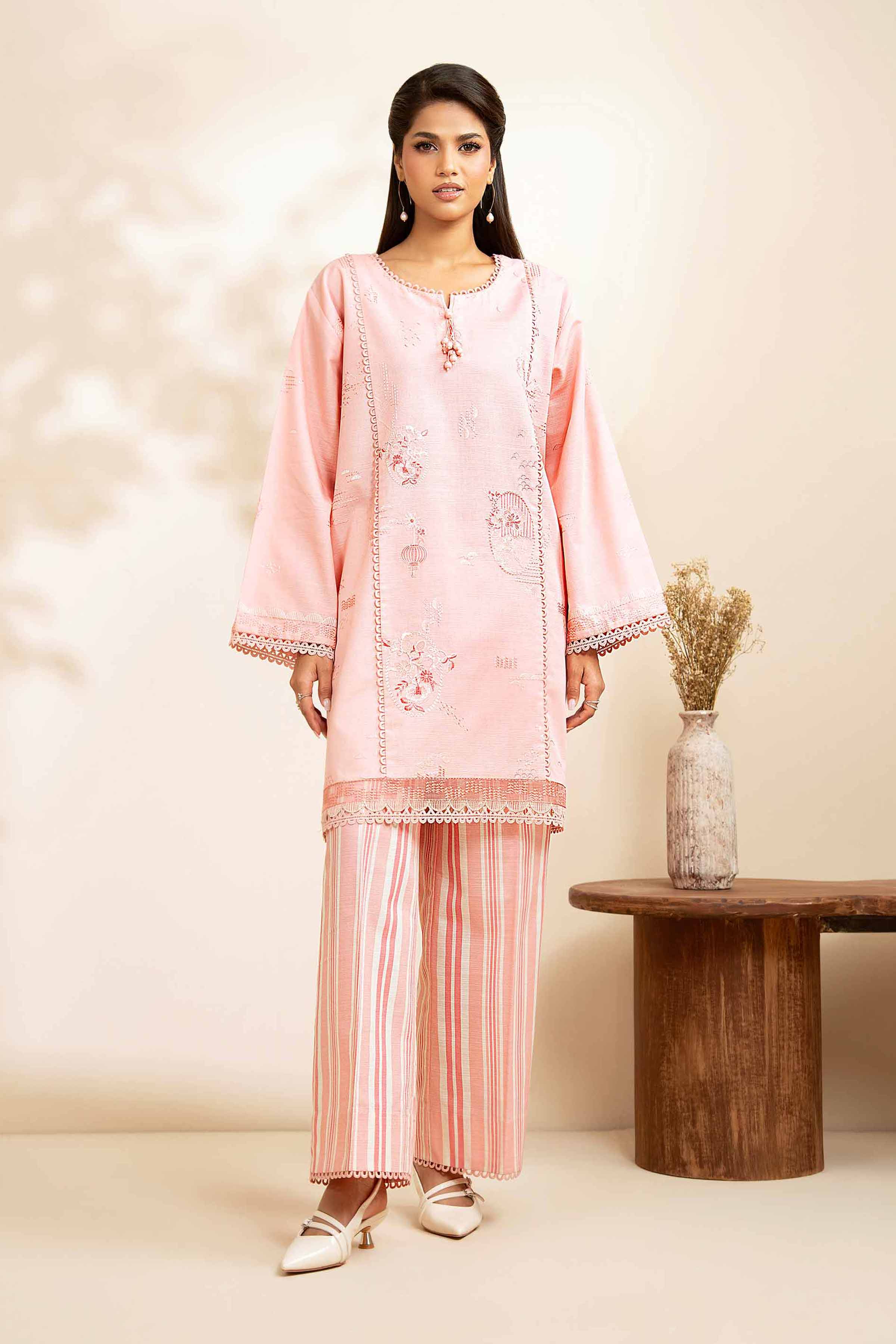 NISHATUAE - Peach Embroidered Khaddar 2-piece Unstitched Dress