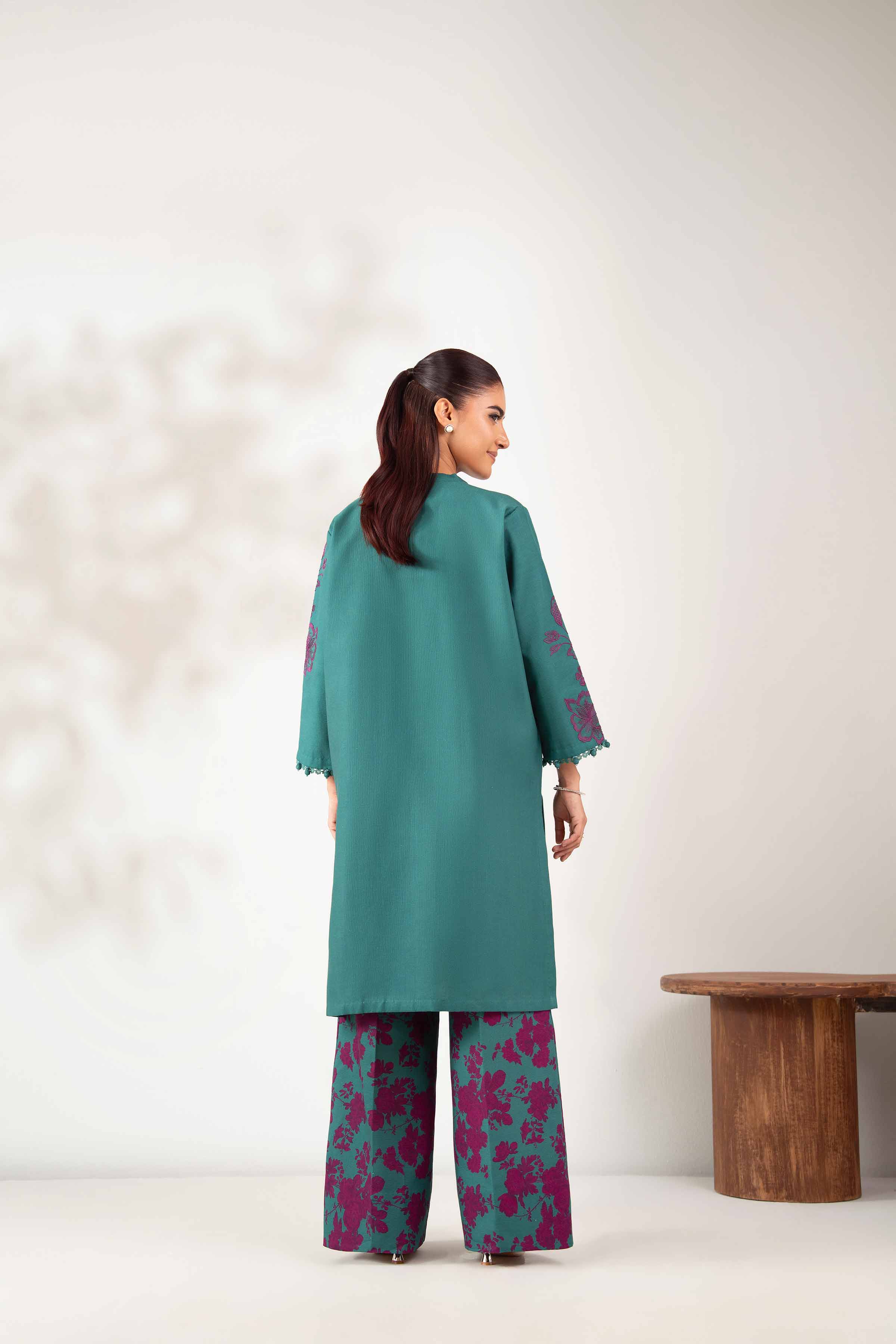 NISHATUAE - Green Embroidered Khaddar 2-piece Unstitched Dress