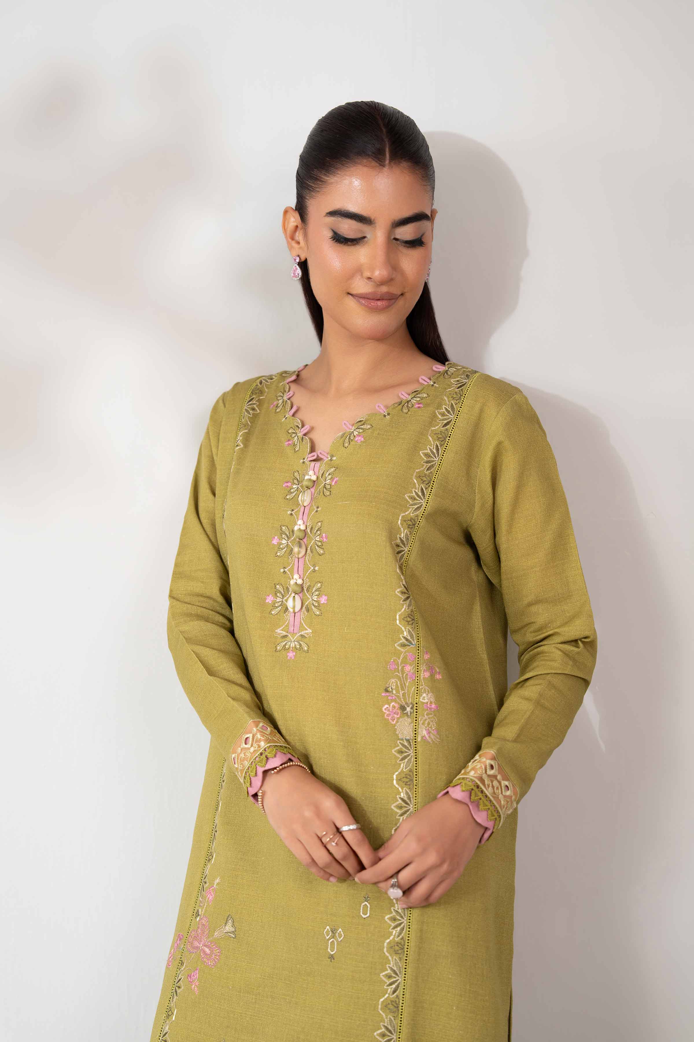 NISHATUAE - Green Embroidered Khaddar 2-piece Unstitched Dress
