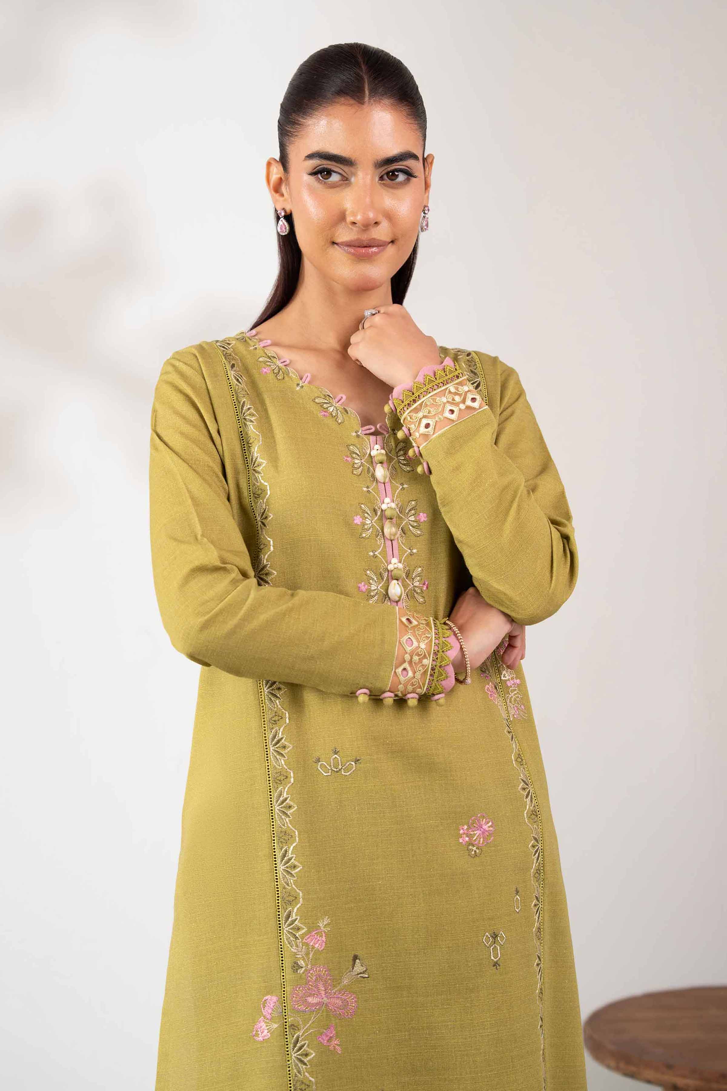 NISHATUAE - Green Embroidered Khaddar 2-piece Unstitched Dress