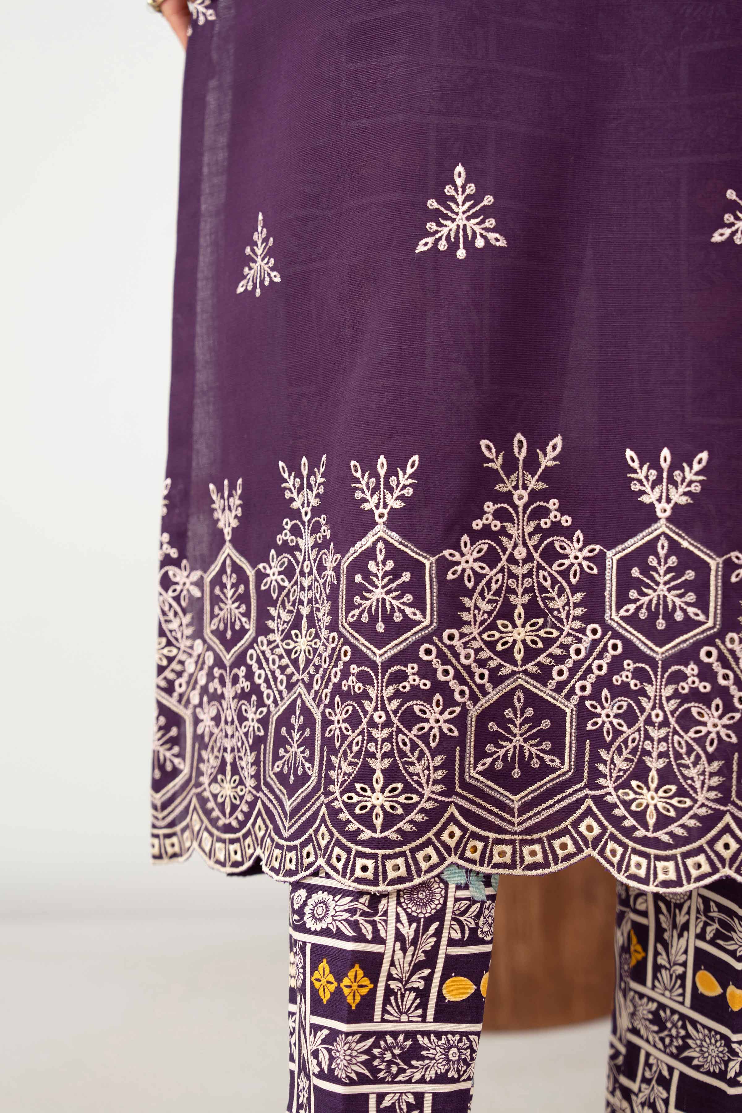 NISHATUAE - Purple Embroidered Khaddar 2-piece Unstitched Dress