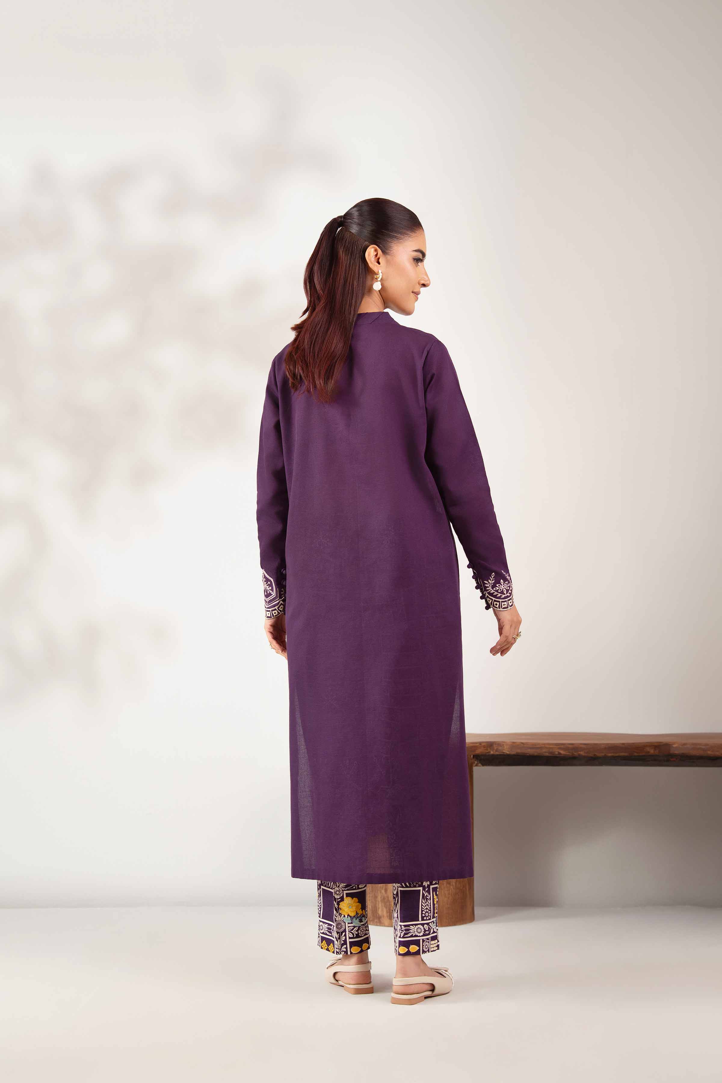 NISHATUAE - Purple Embroidered Khaddar 2-piece Unstitched Dress