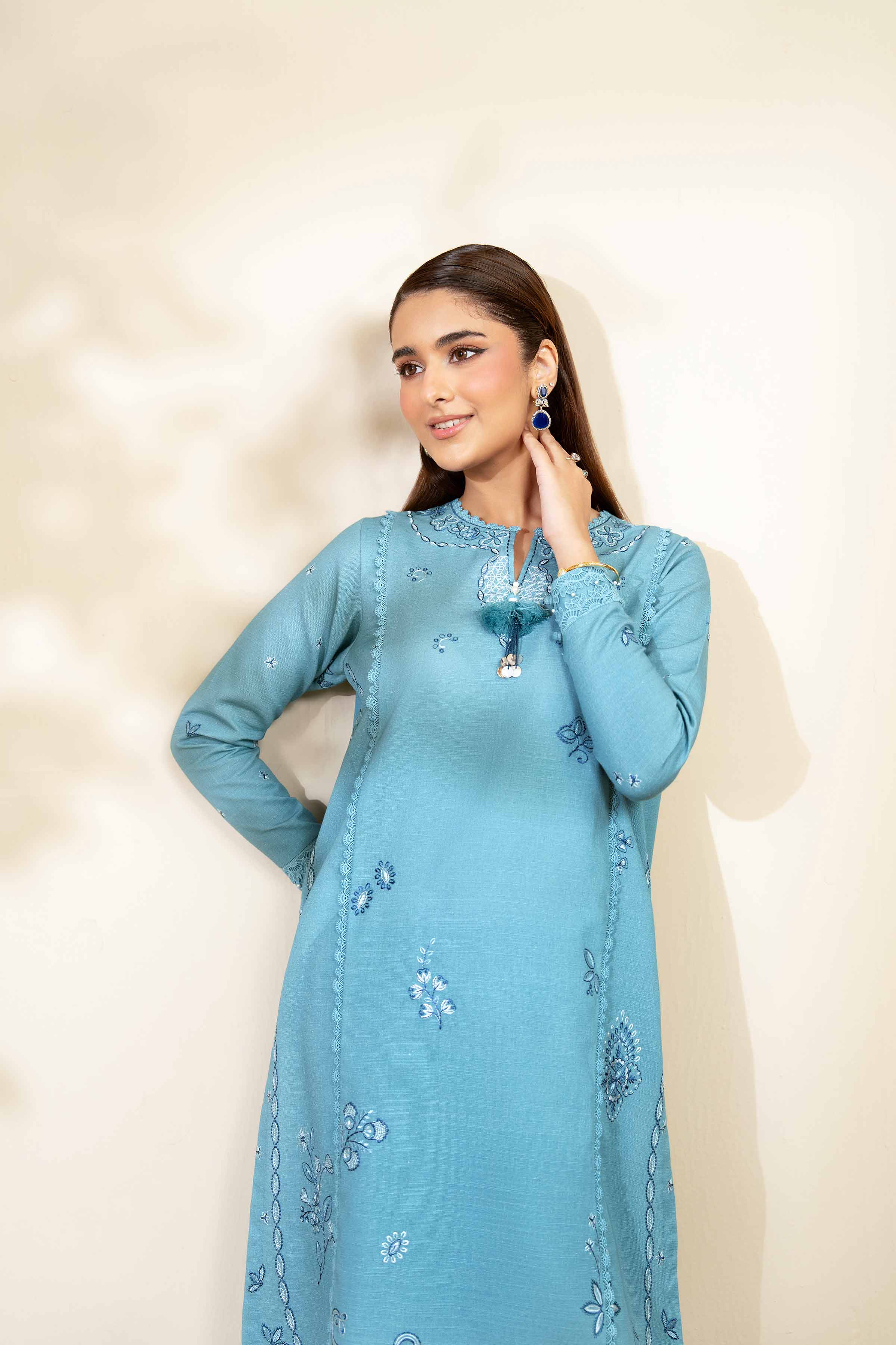 NISHATUAE - Seafoam Embroidered Khaddar 2-piece Unstitched Dress