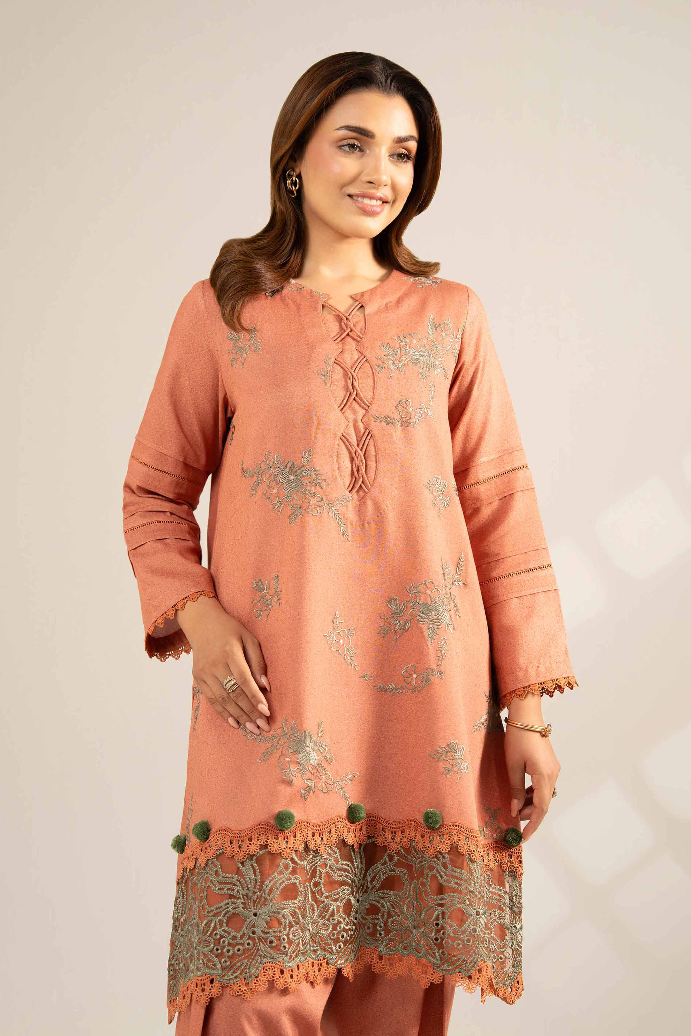 NISHATUAE - Coral Embroidered Karandi 2-piece Unstitched Dress