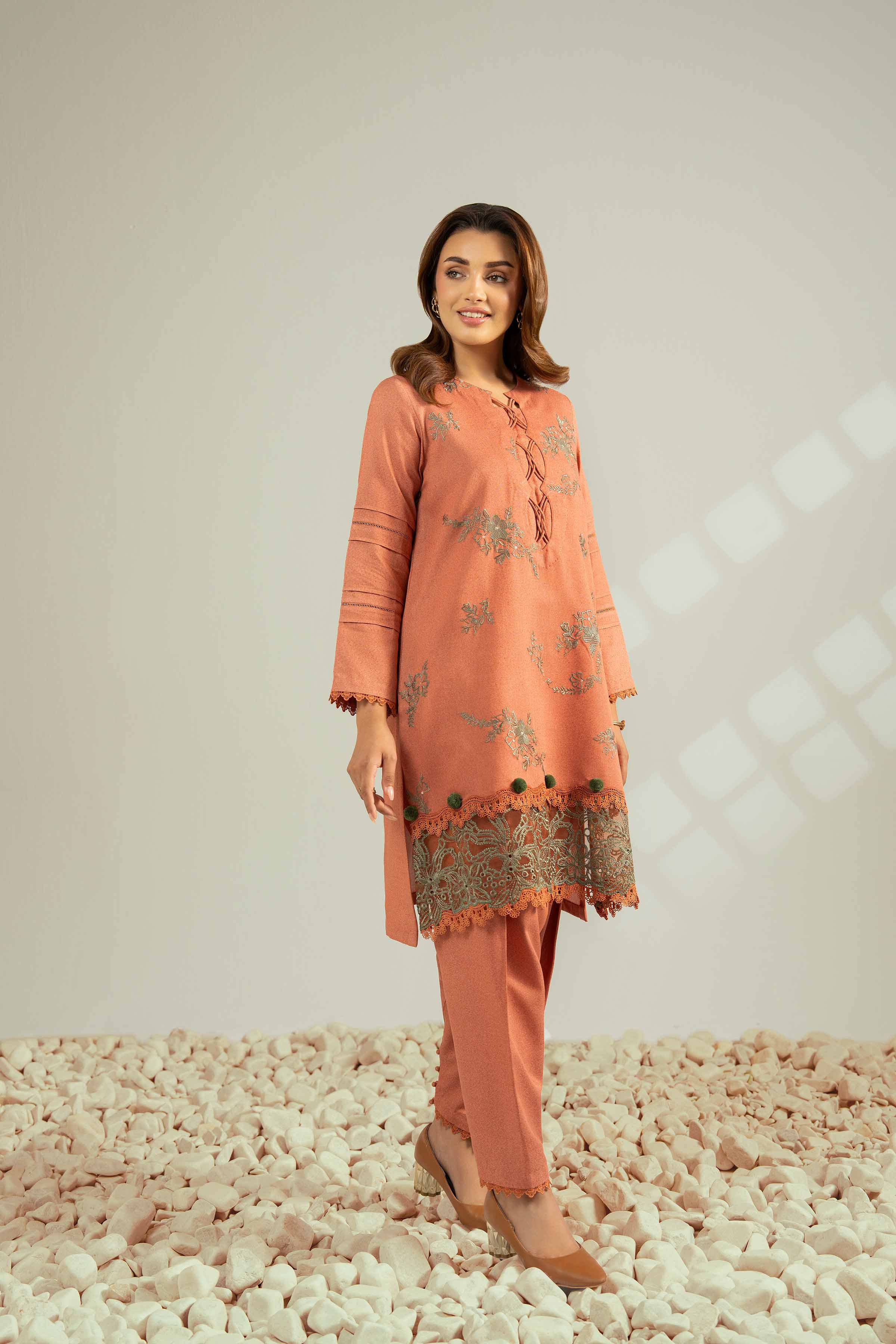 NISHATUAE - Coral Embroidered Karandi 2-piece Unstitched Dress